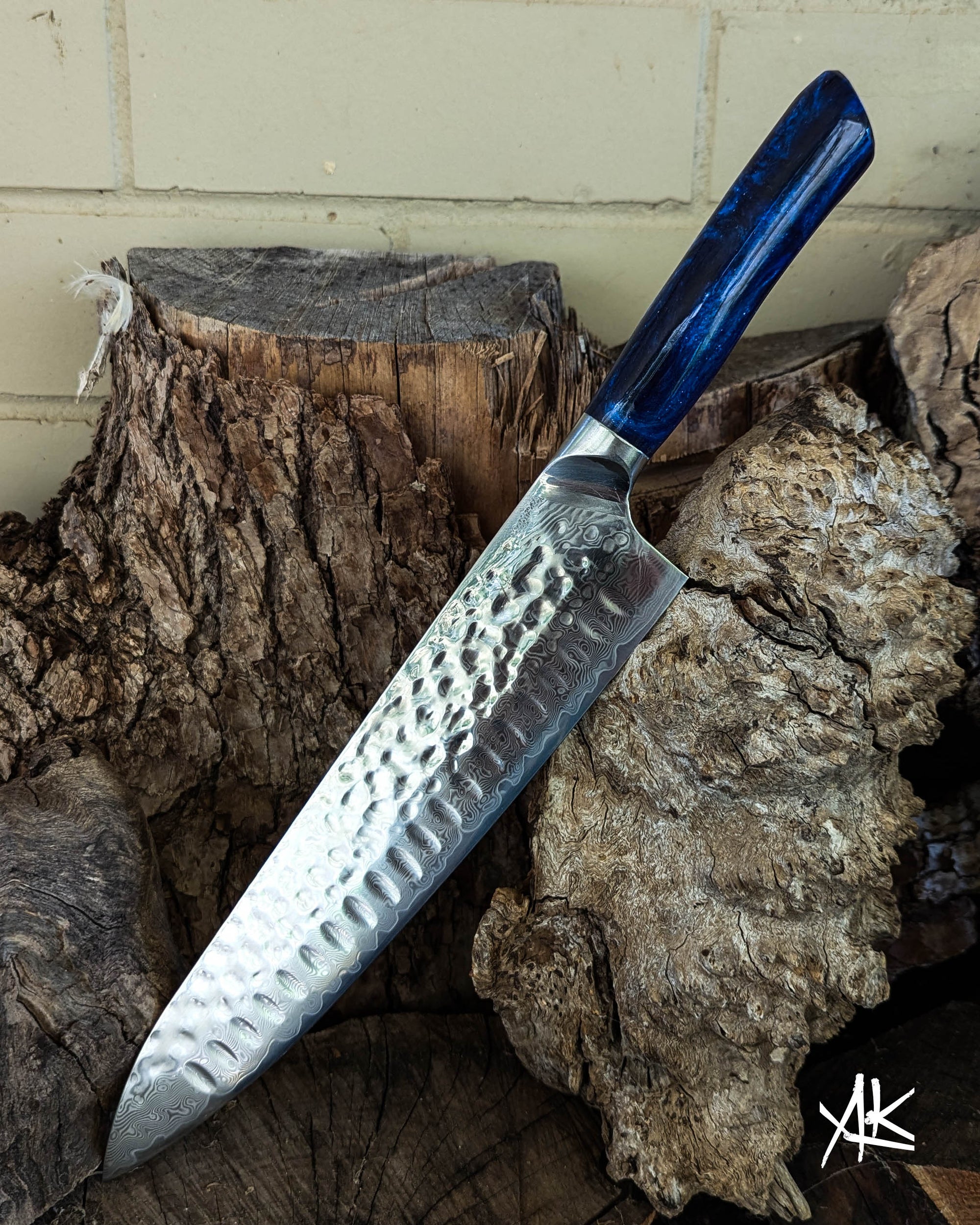 Large Chef's Knife Dark Blue Glitter Epoxy 250mm (10")