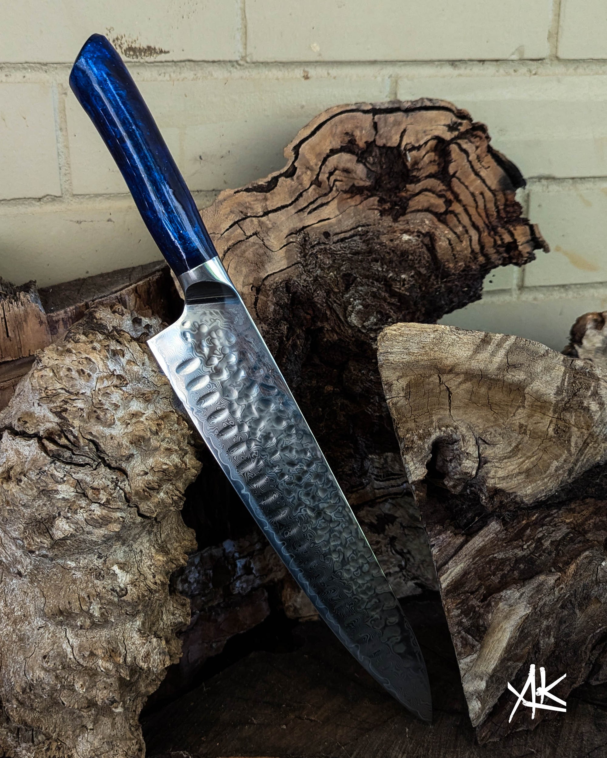 Large Chef's Knife Dark Blue Glitter Epoxy 250mm (10")