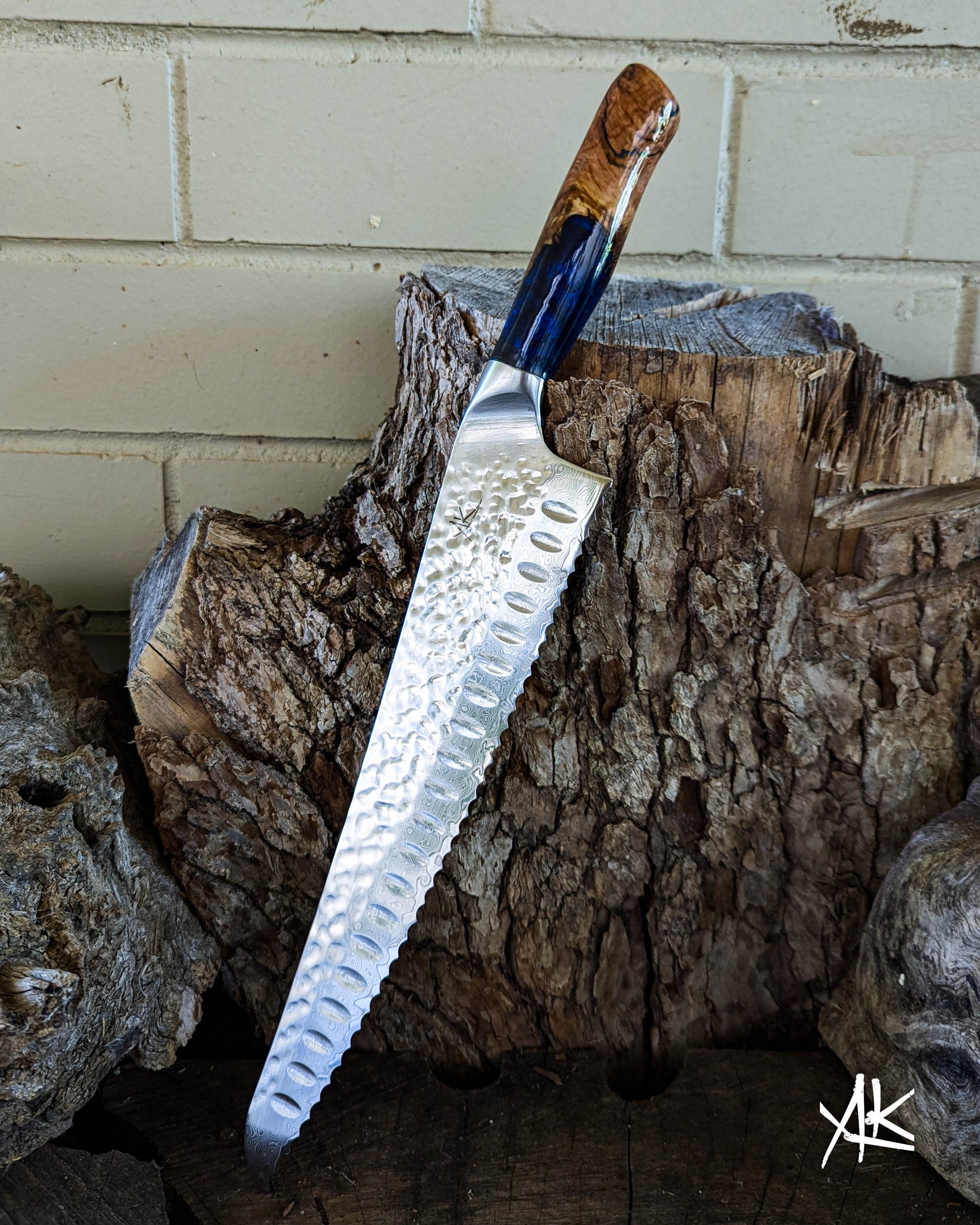 Bread Knife Bimble Burl w/ Dark Blue Epoxy 250mm (10")