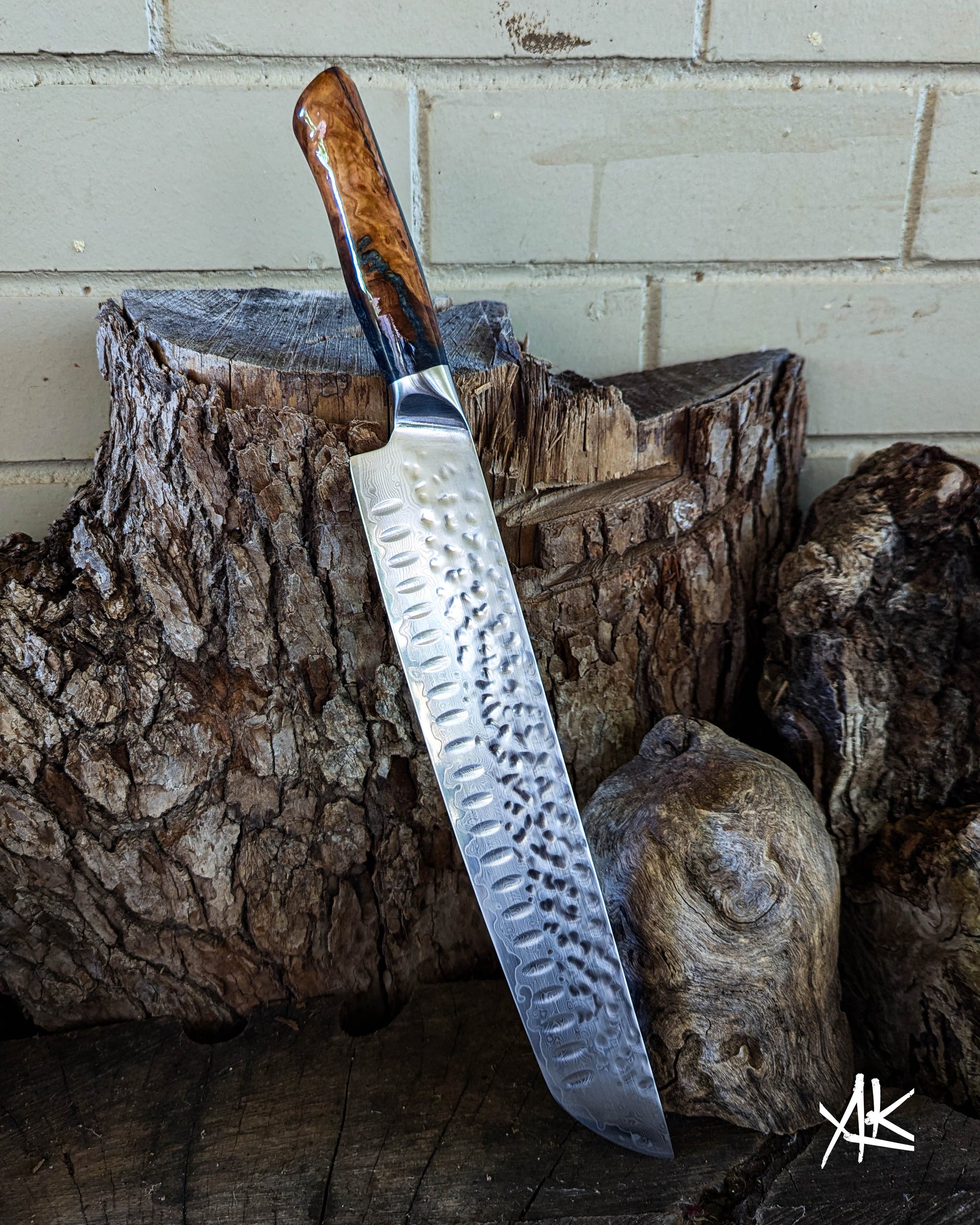 Brisket Knife Bimble Burl w/ Blue/Gold Epoxy 260mm (10.5")