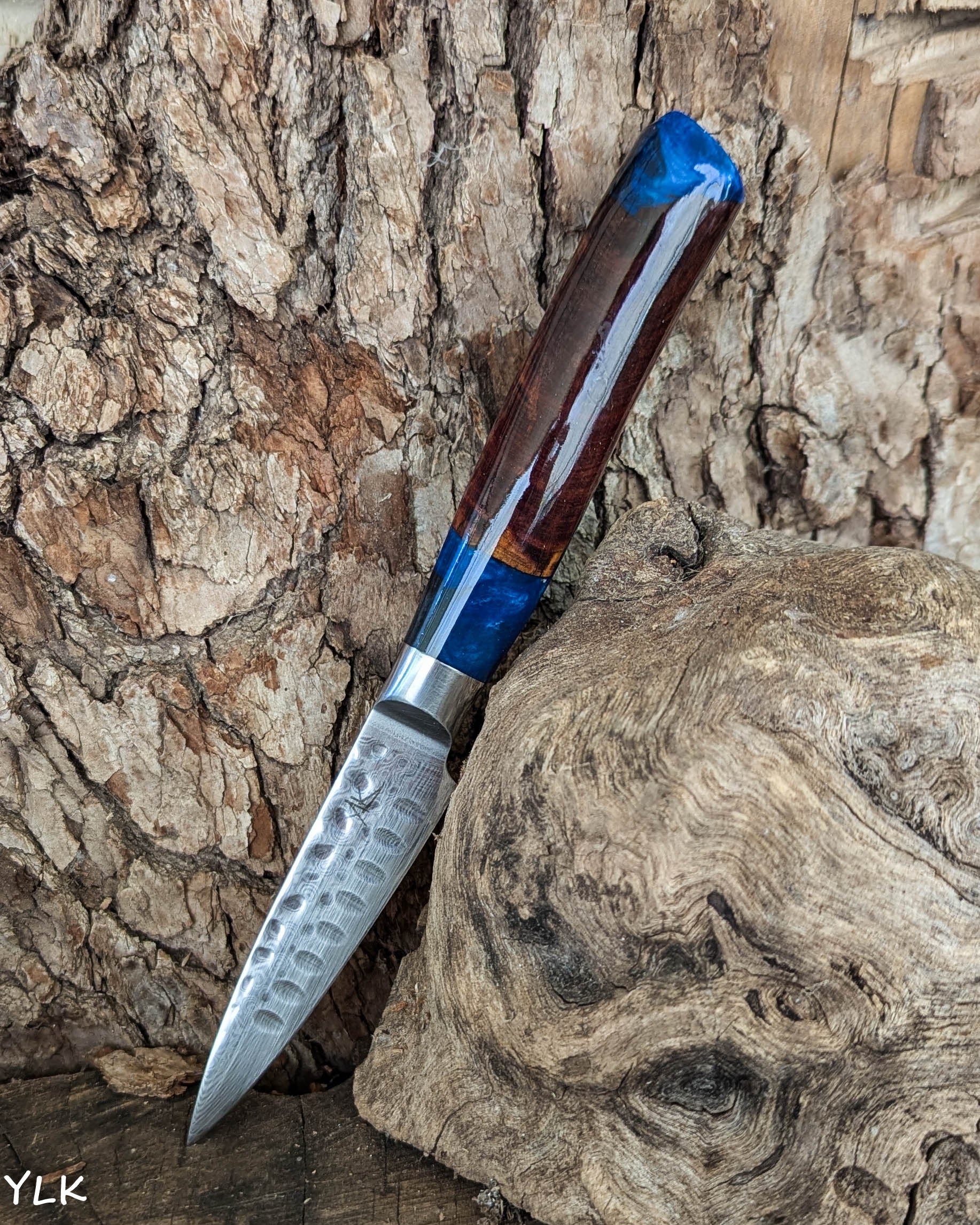Paring Knife Mulga w/ Blue & Black Epoxy 88mm (3.5")