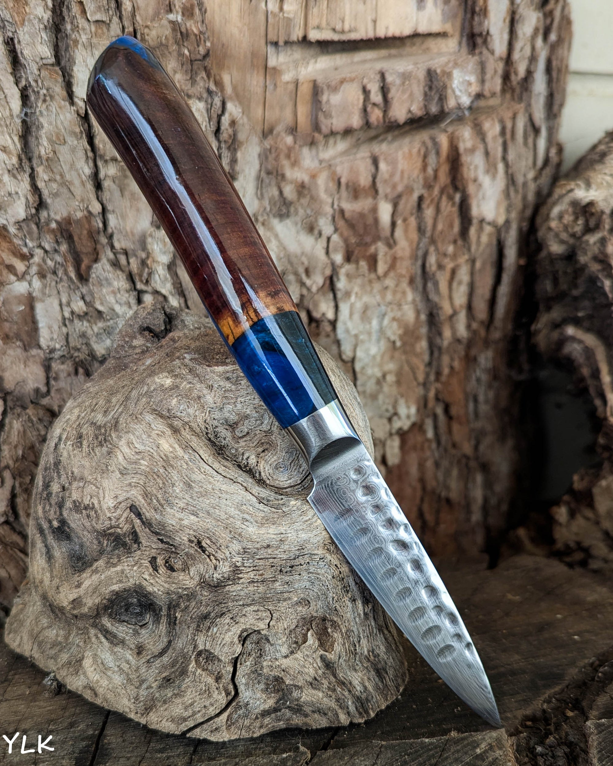 Paring Knife Mulga w/ Blue & Black Epoxy 88mm (3.5")