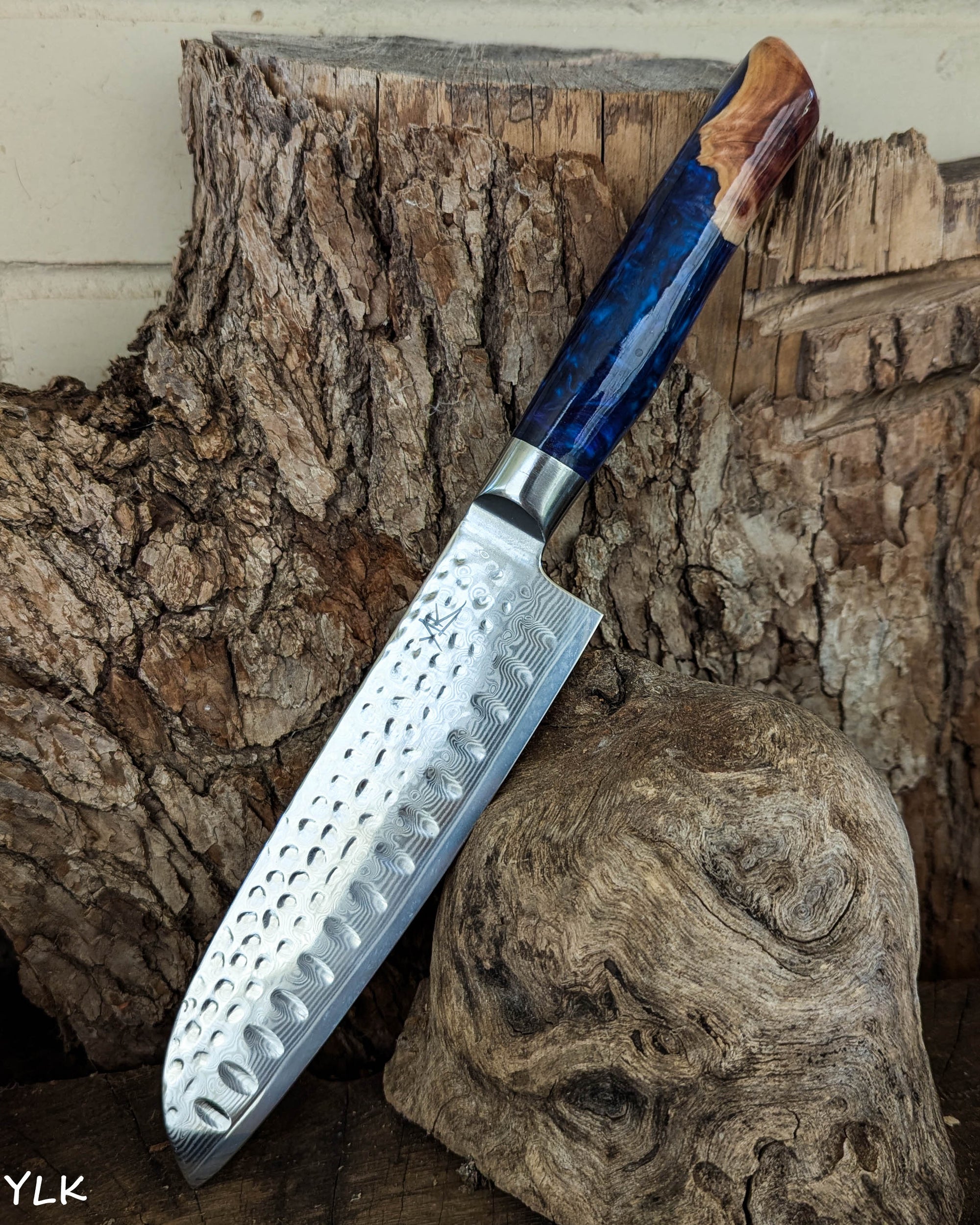 Santoku Knife Red Mallee Burl w/ Purple & Blue Epoxy 185mm (7.5")