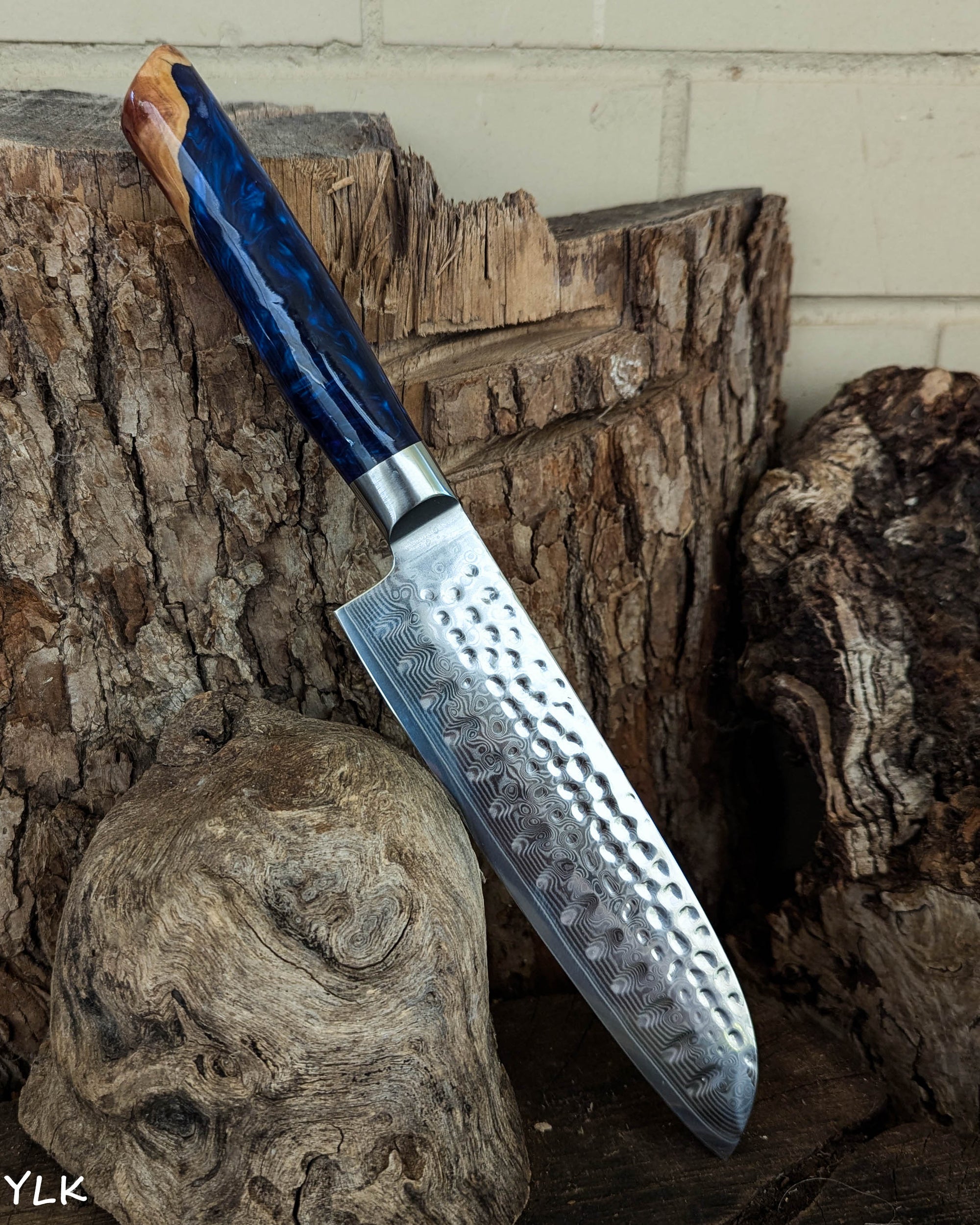 Santoku Knife Red Mallee Burl w/ Purple & Blue Epoxy 185mm (7.5")