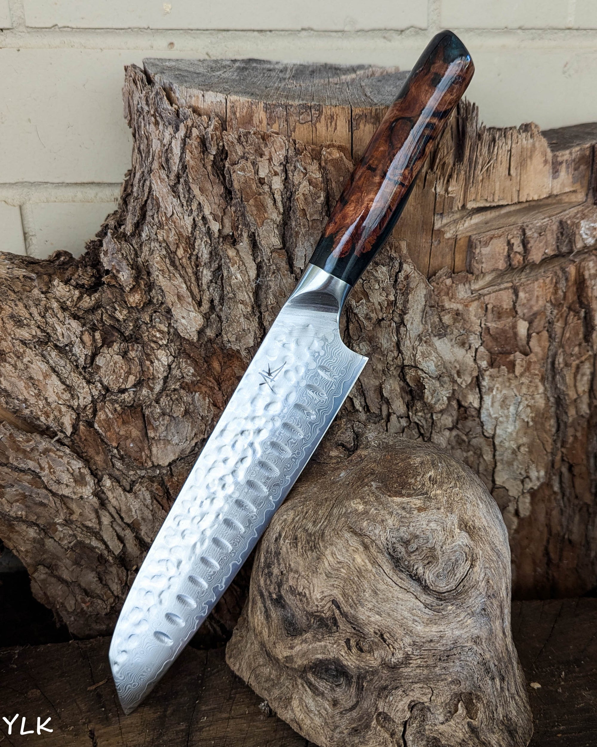 Santoku Knife Stringybark Burl w/ Forest Green Epoxy 185mm (7.5")