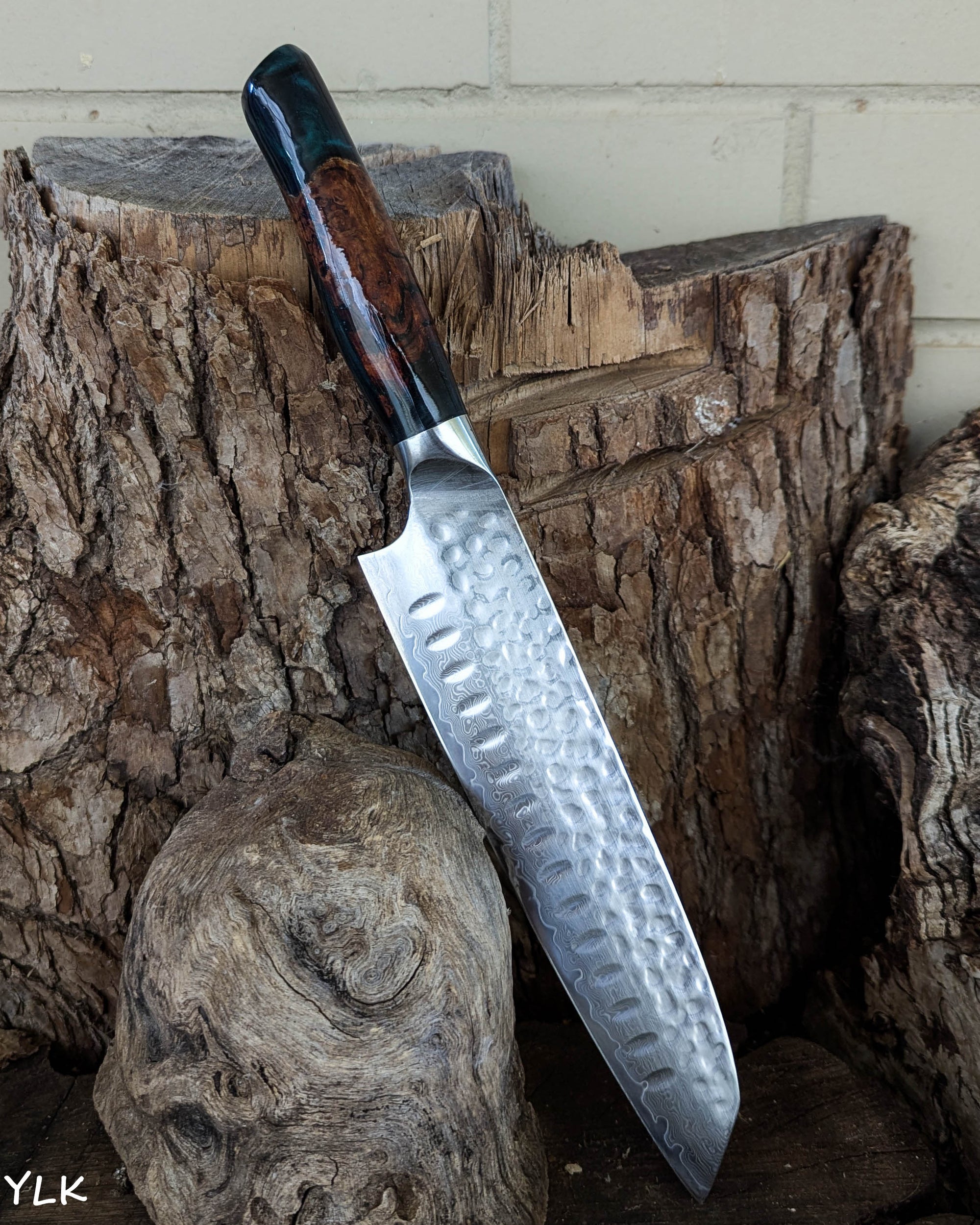 Santoku Knife Stringybark Burl w/ Forest Green Epoxy 185mm (7.5")