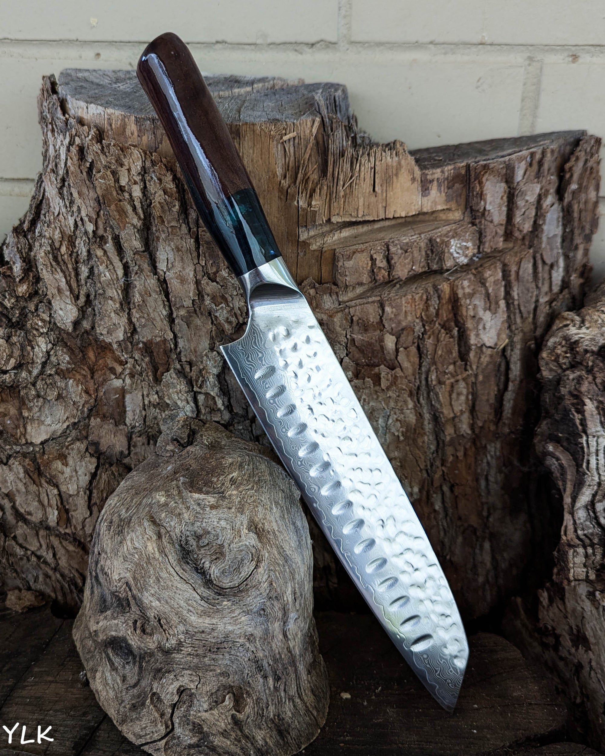 Santoku Knife Figured Blackwood w/ Forest Green Epoxy 185mm (7.5")