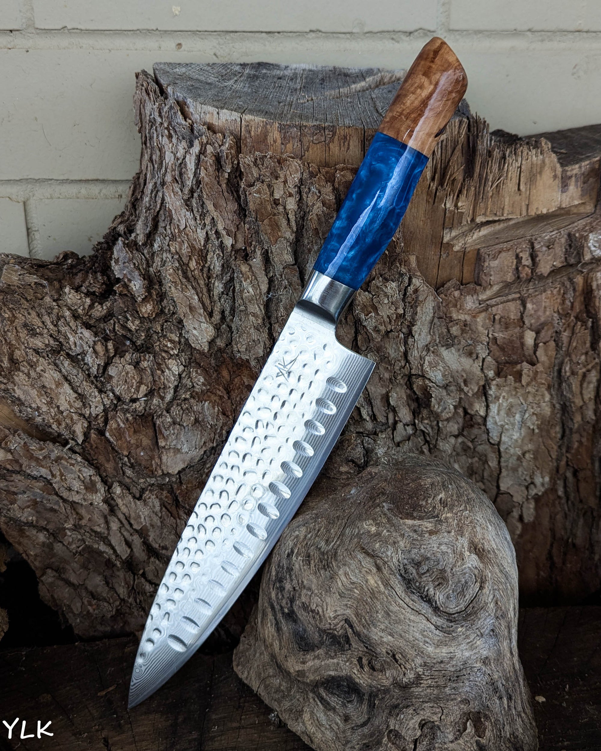 Chef's Knife Olive Timber w/ Sky Blue Epoxy 200mm (8")