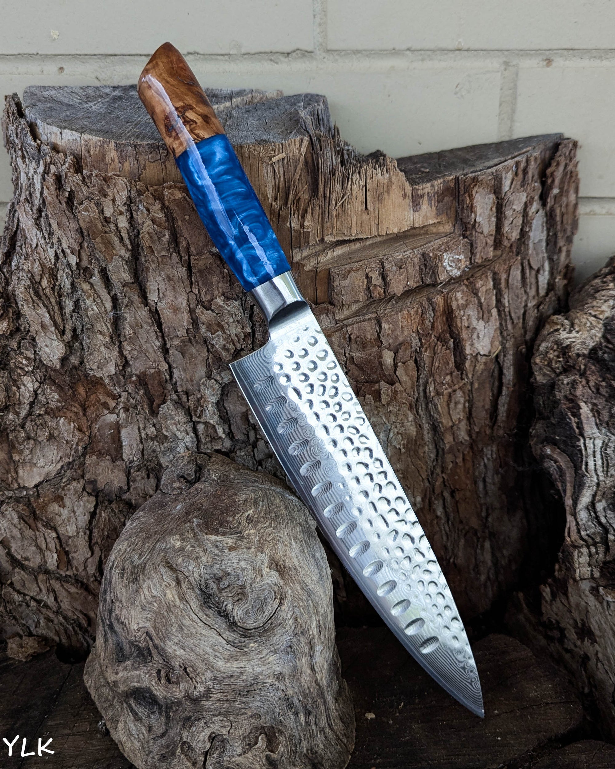 Chef's Knife Olive Timber w/ Sky Blue Epoxy 200mm (8")