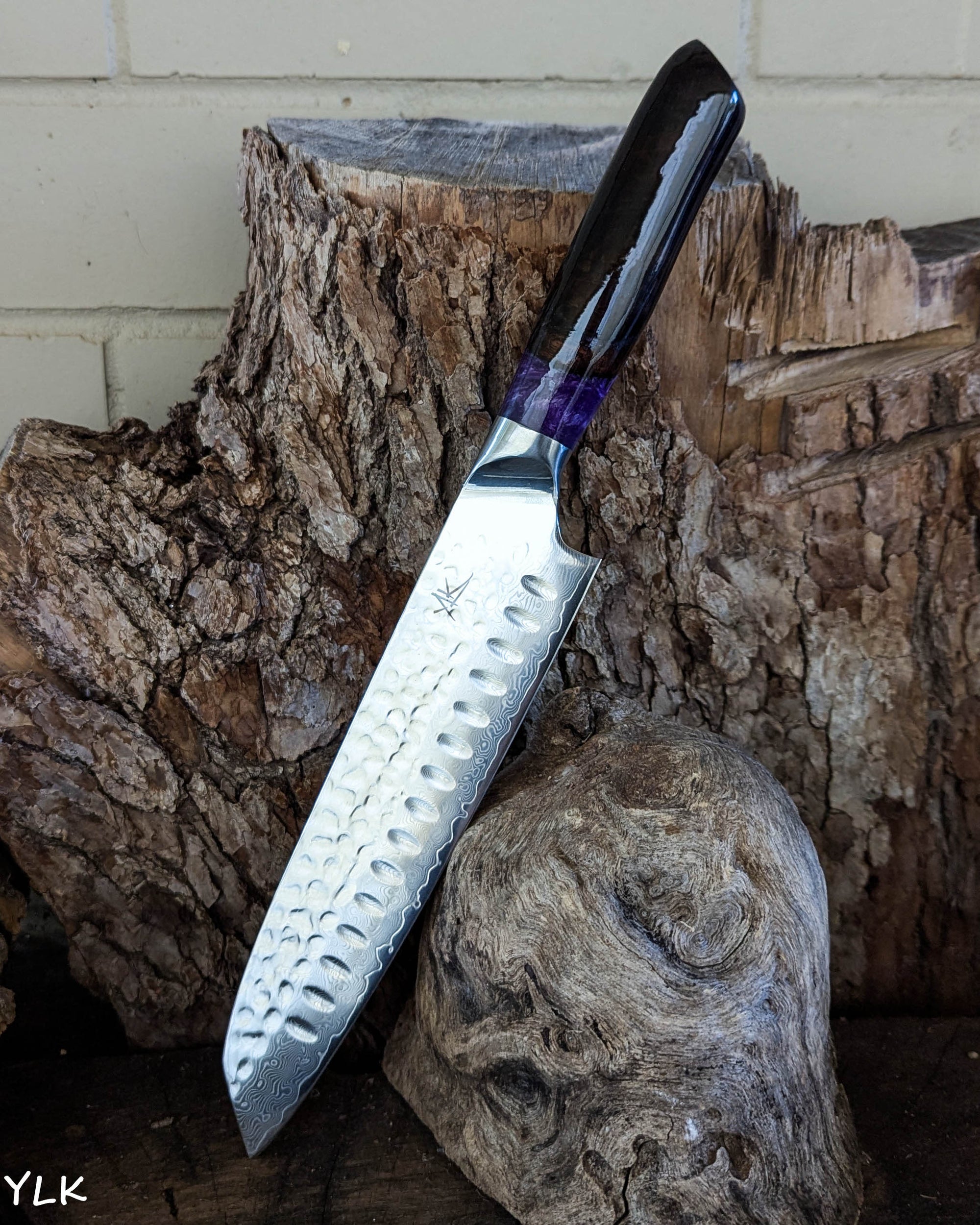 Santoku Knife Ancient Gum w/ Lavender Epoxy 185mm (7.5")