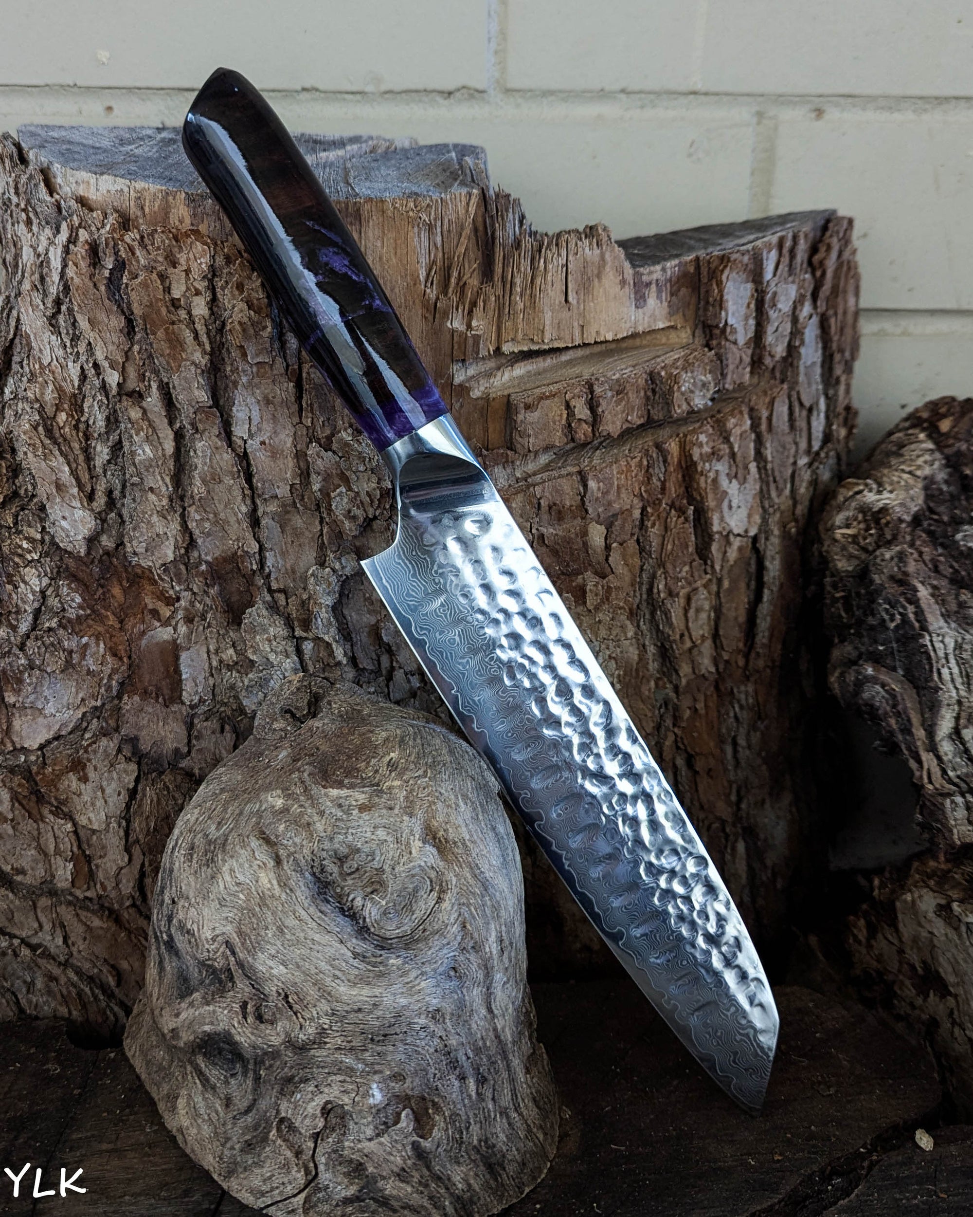 Santoku Knife Ancient Gum w/ Lavender Epoxy 185mm (7.5")