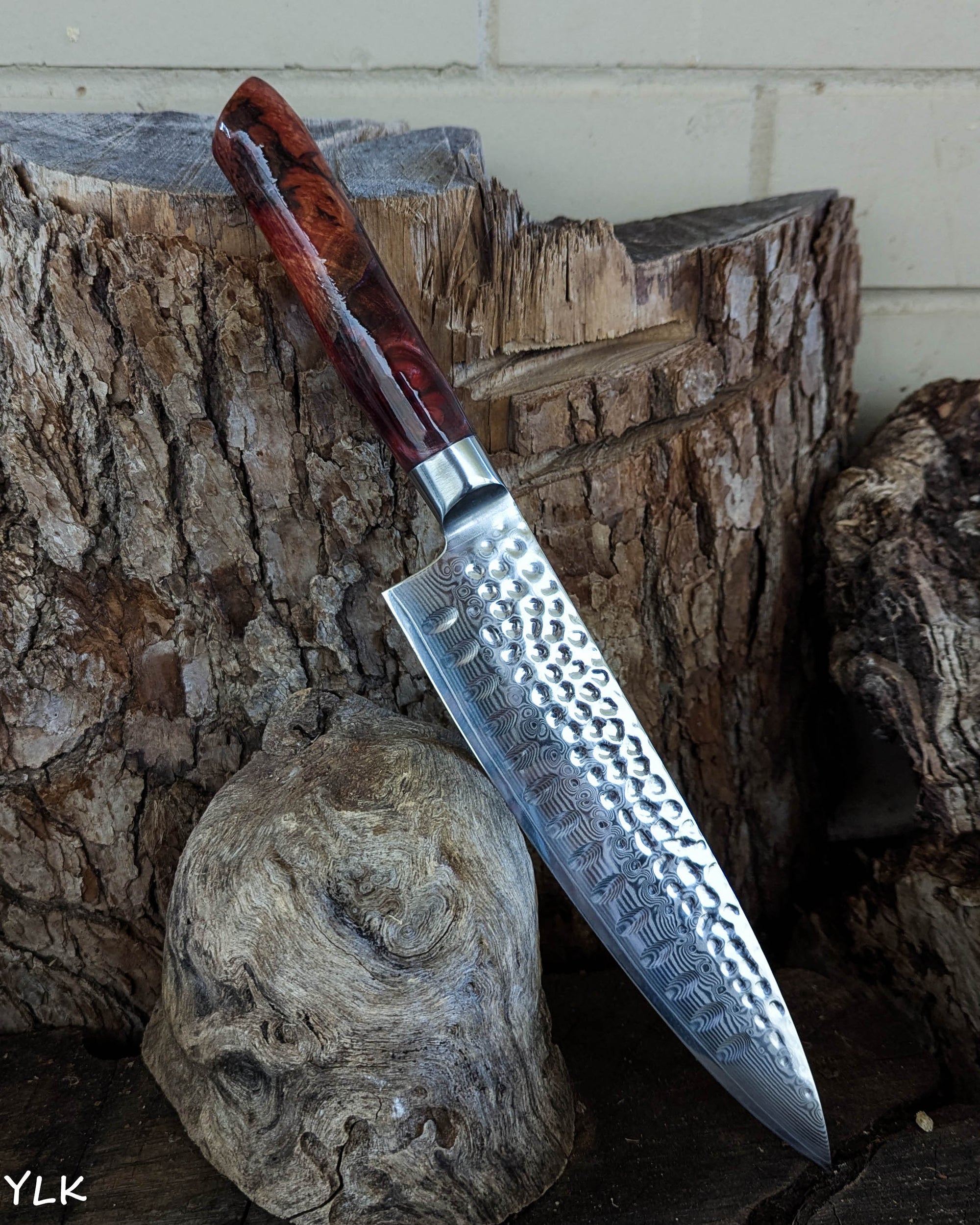 Chef's Knife Red Gum Burl w/ Multi Colour Epoxy 200mm (8")