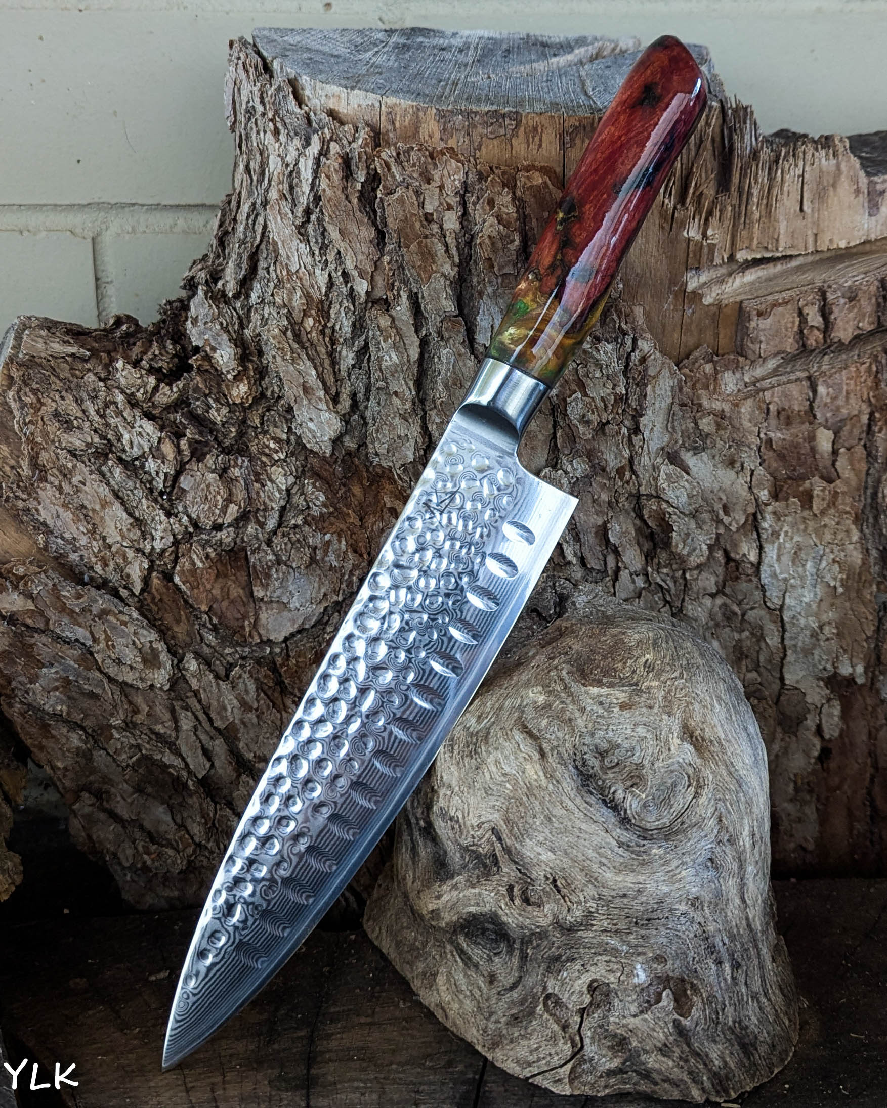Chef's Knife Red Gum Burl w/ Multi Colour Epoxy 200mm (8")