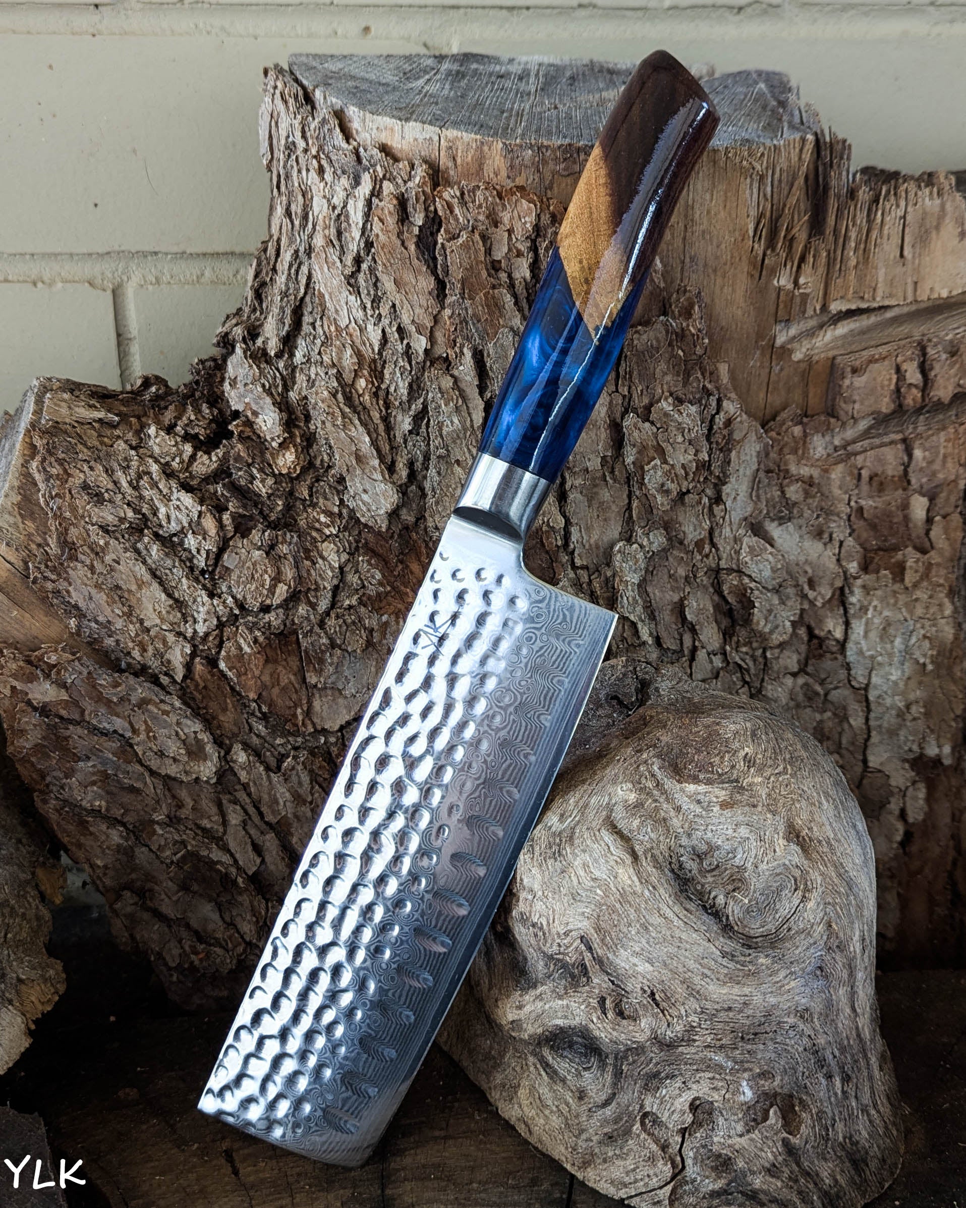 Nakiri Knife Black Wattle w/ Azure Blue Epoxy 170mm (6.7")