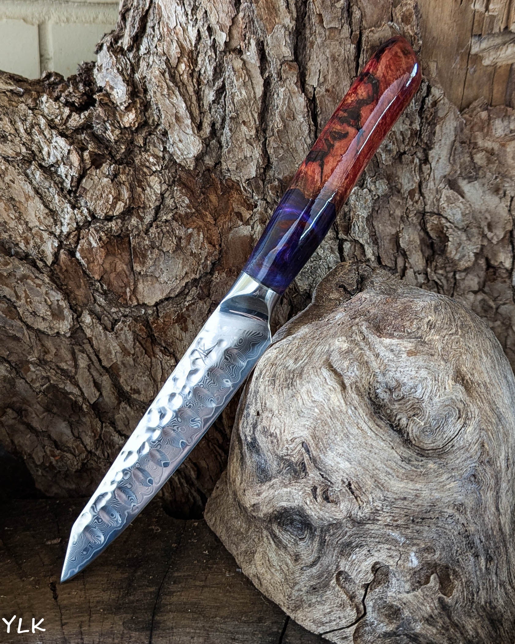 Utility Knife Red Gum Burl w/ Multi Colour Epoxy 127mm (5")