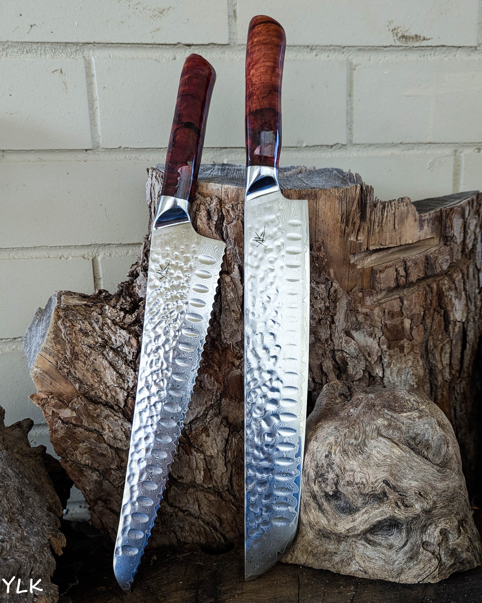 2 Knife Set - Brisket & Bread - Red Gum Burl w/ Red Epoxy