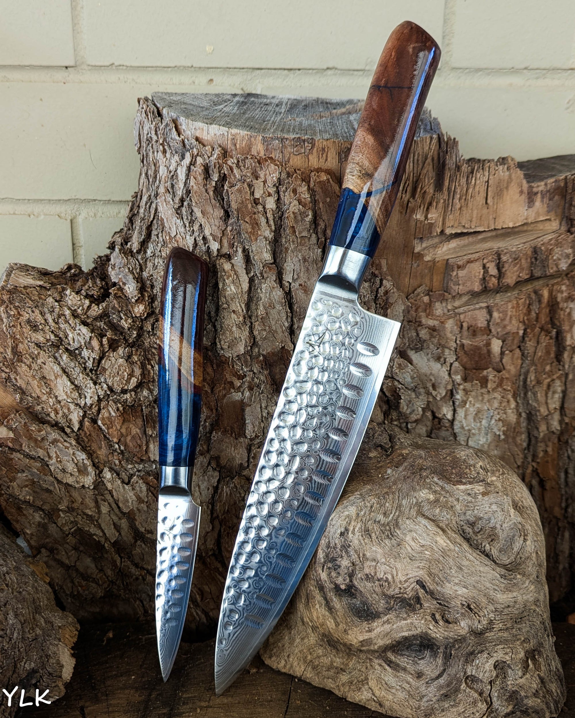 2 Knife Set - Chef & Paring - Black Wattle w/ Azure Blue Epoxy