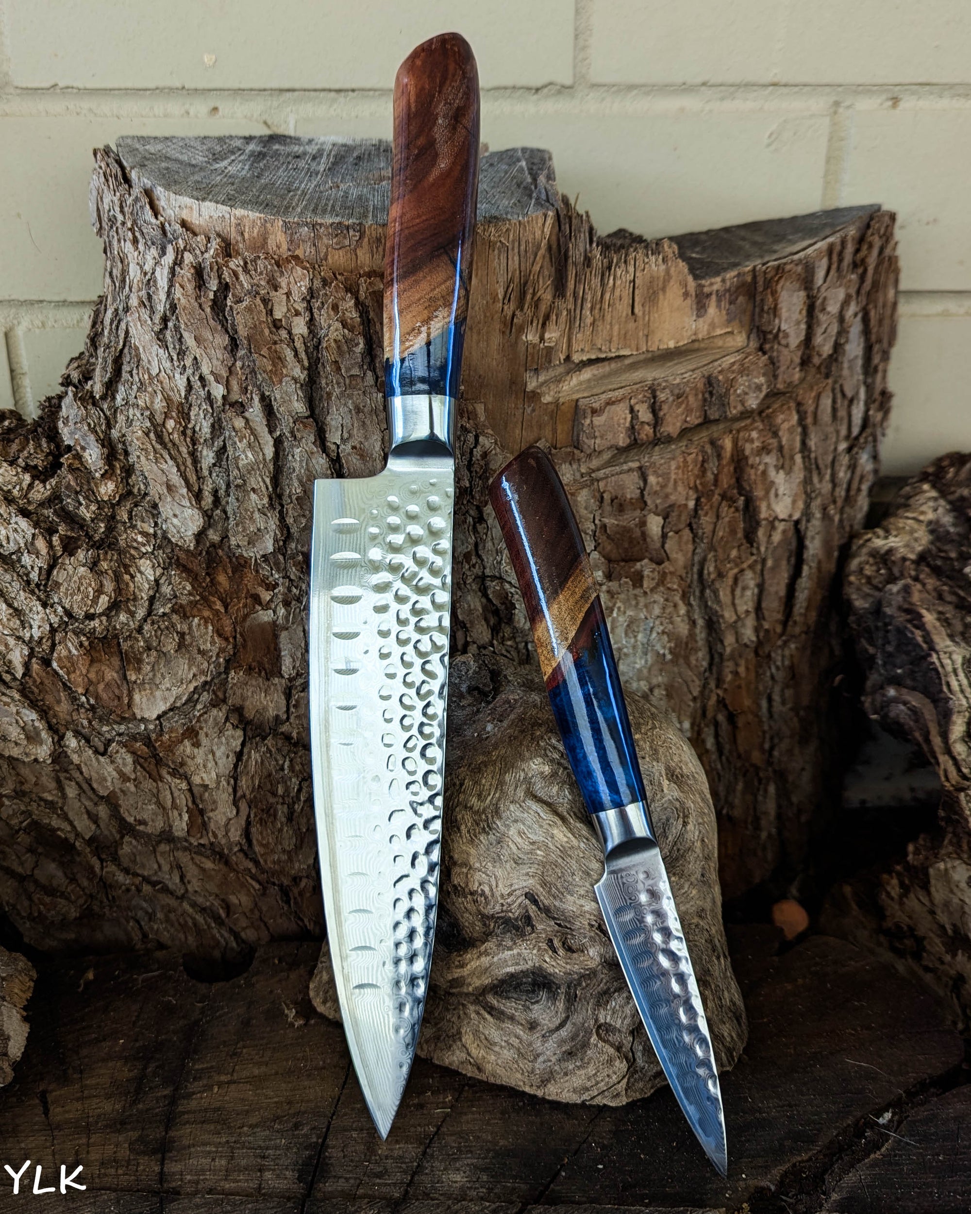 2 Knife Set - Chef & Paring - Black Wattle w/ Azure Blue Epoxy