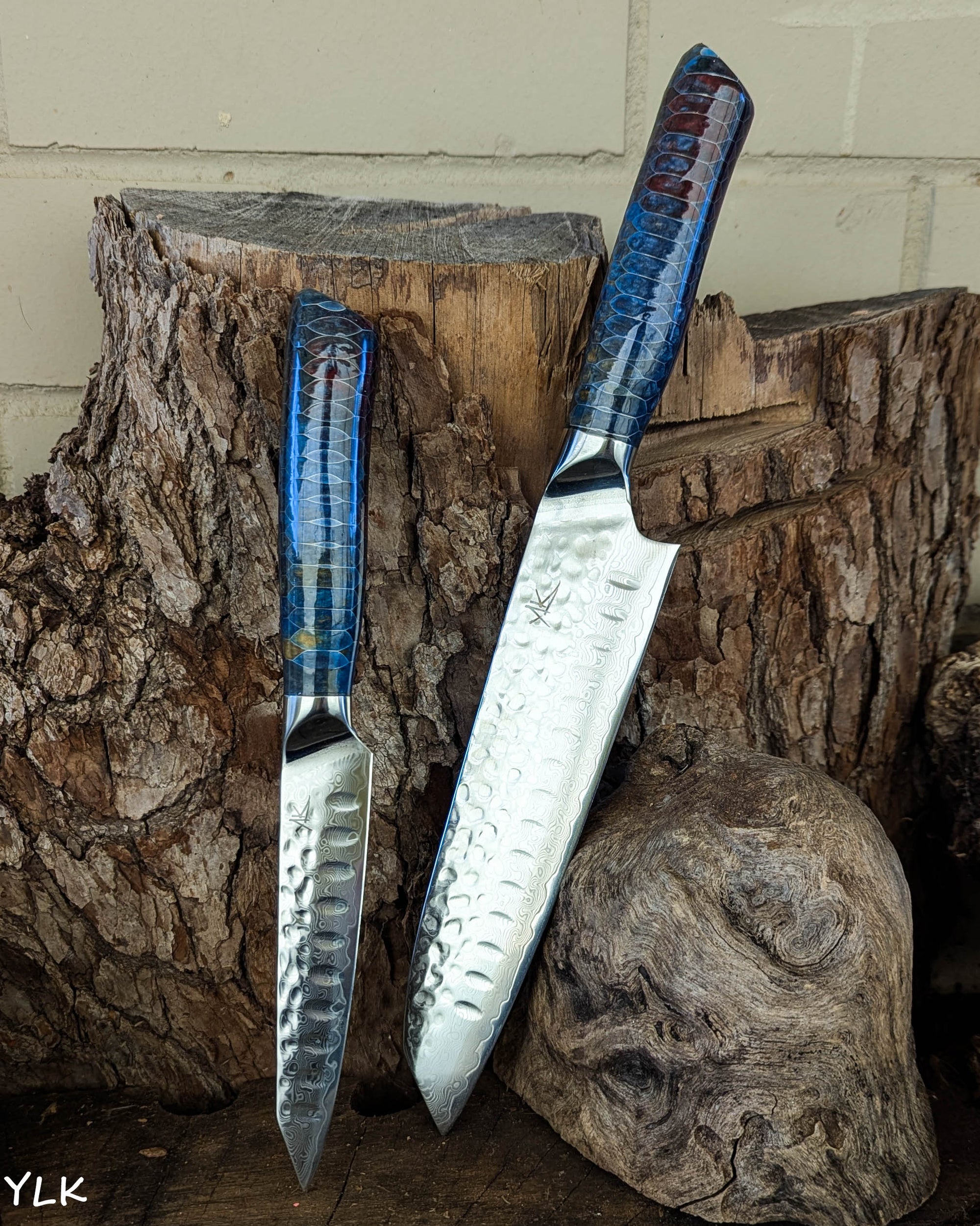 2 Knife Set - Santoku & Utility - Honeycomb Aluminium w/ Multi Epoxy