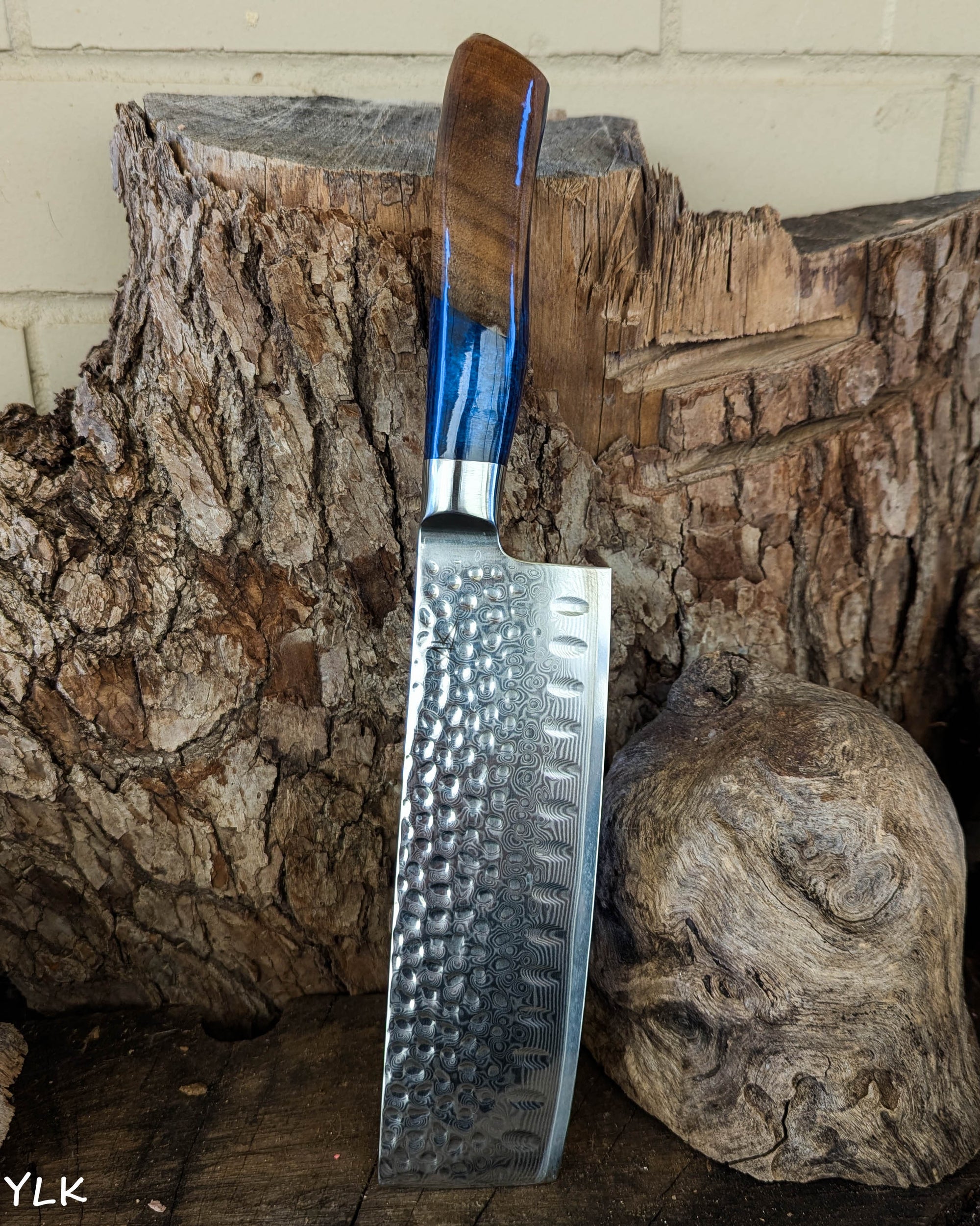 Nakiri Knife Hickory w/ Blue Epoxy 170mm (6.7")