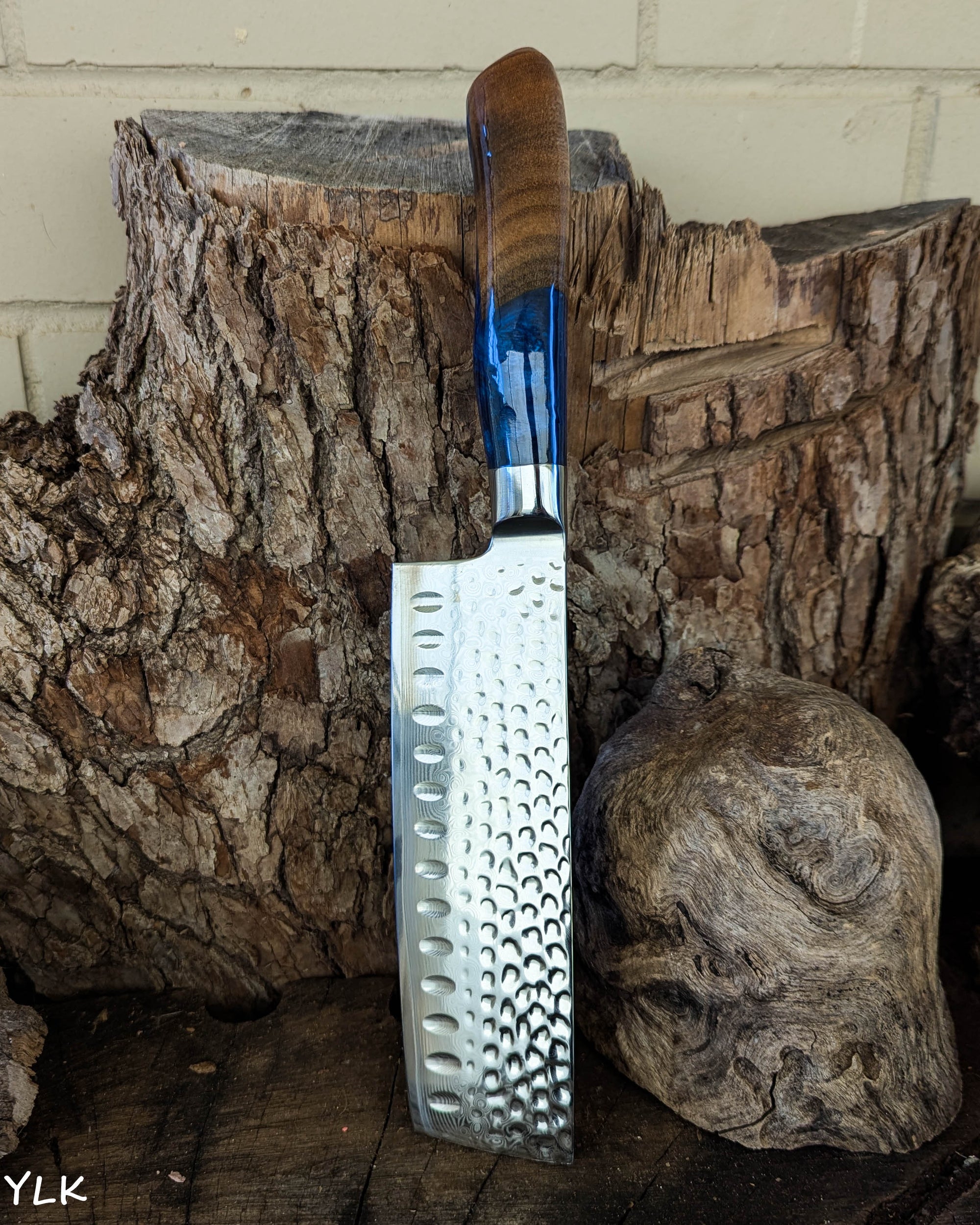 Nakiri Knife Hickory w/ Blue Epoxy 170mm (6.7")