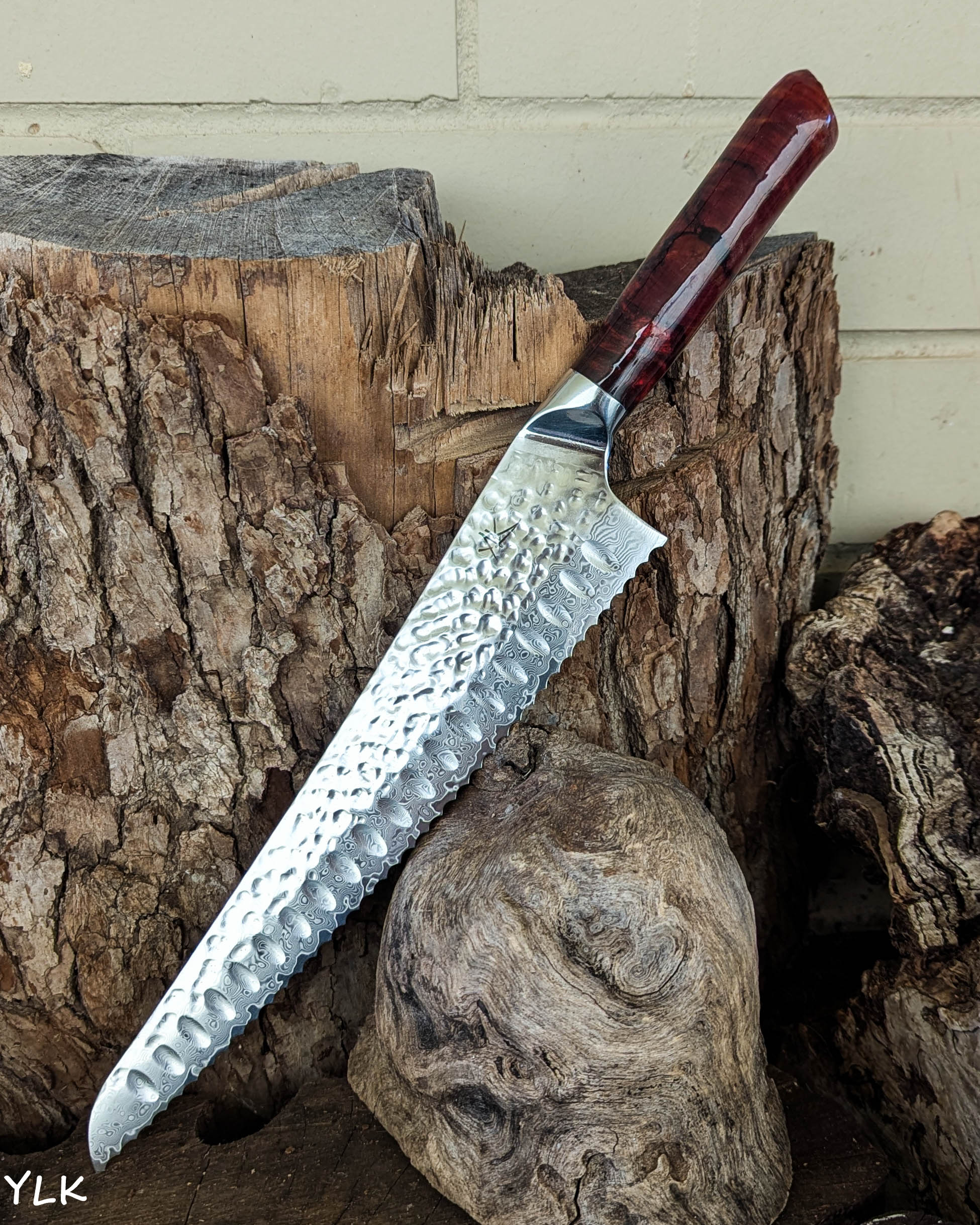 Bread Knife Red Gum Burl w/ Red Epoxy 250mm (10")