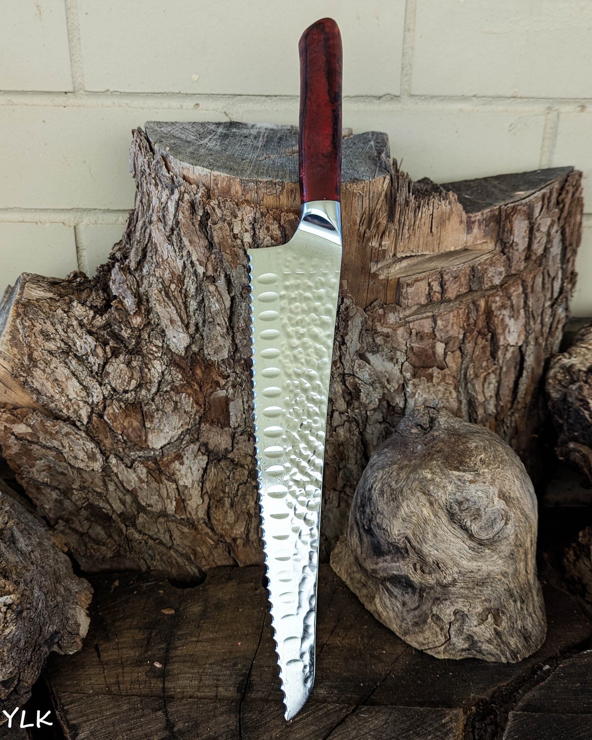 Bread Knife Red Gum Burl w/ Red Epoxy 250mm (10")