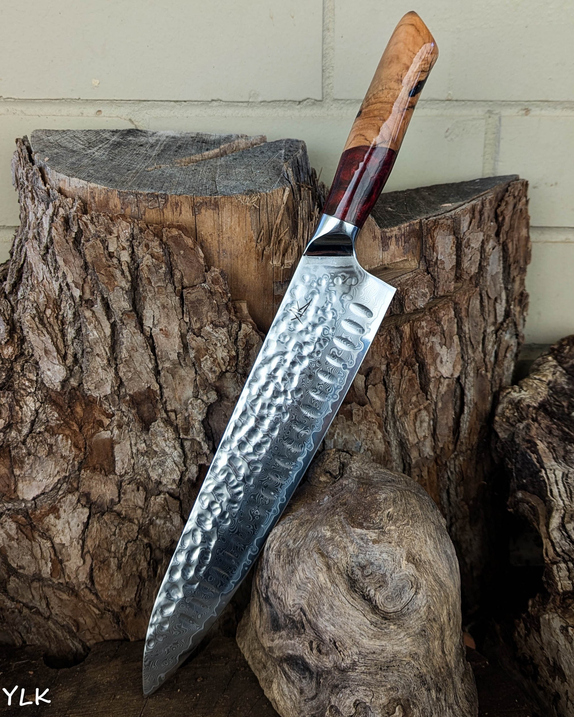 Large Chef's Knife Mystery Burl w/ Red Epoxy 250mm (10")