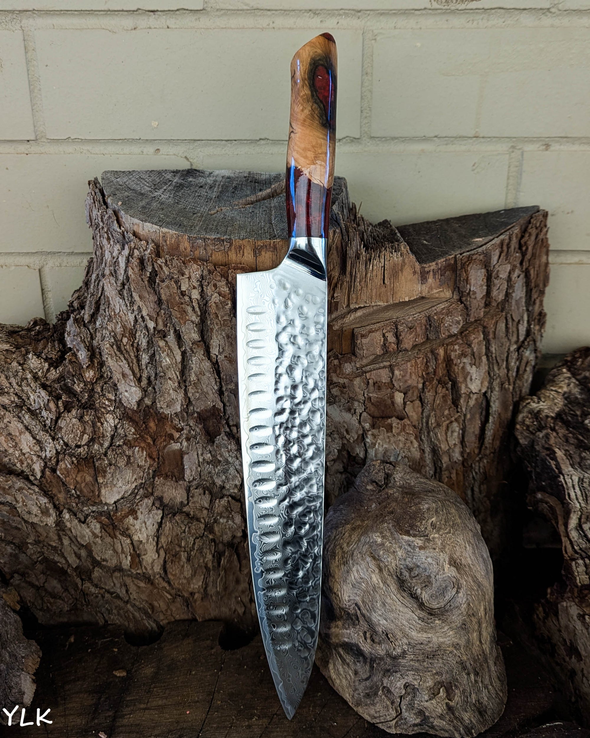 Large Chef's Knife Mystery Burl w/ Red Epoxy 250mm (10")