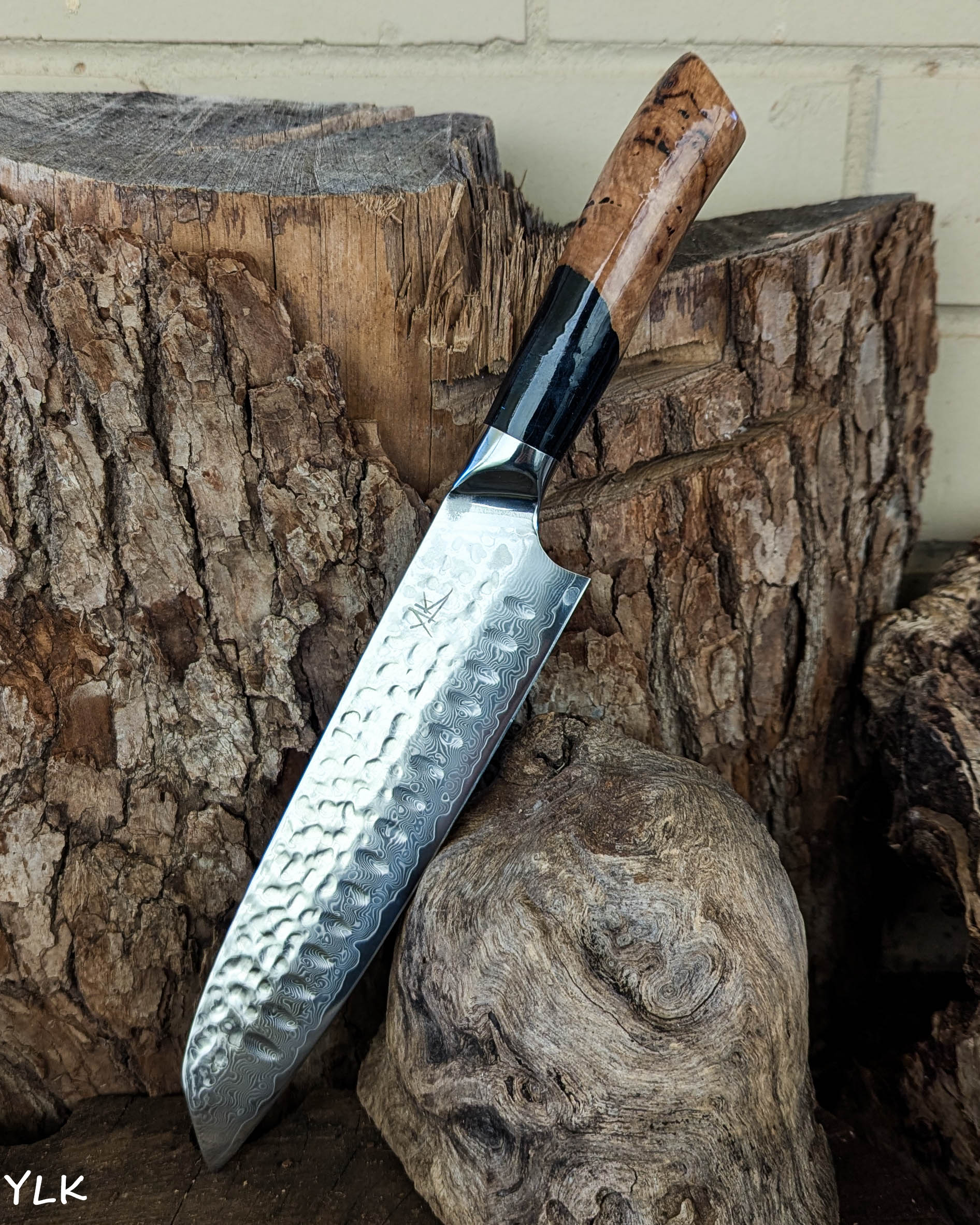 Santoku Knife Blackbutt Burl w/ Black Epoxy 185mm (7.5")