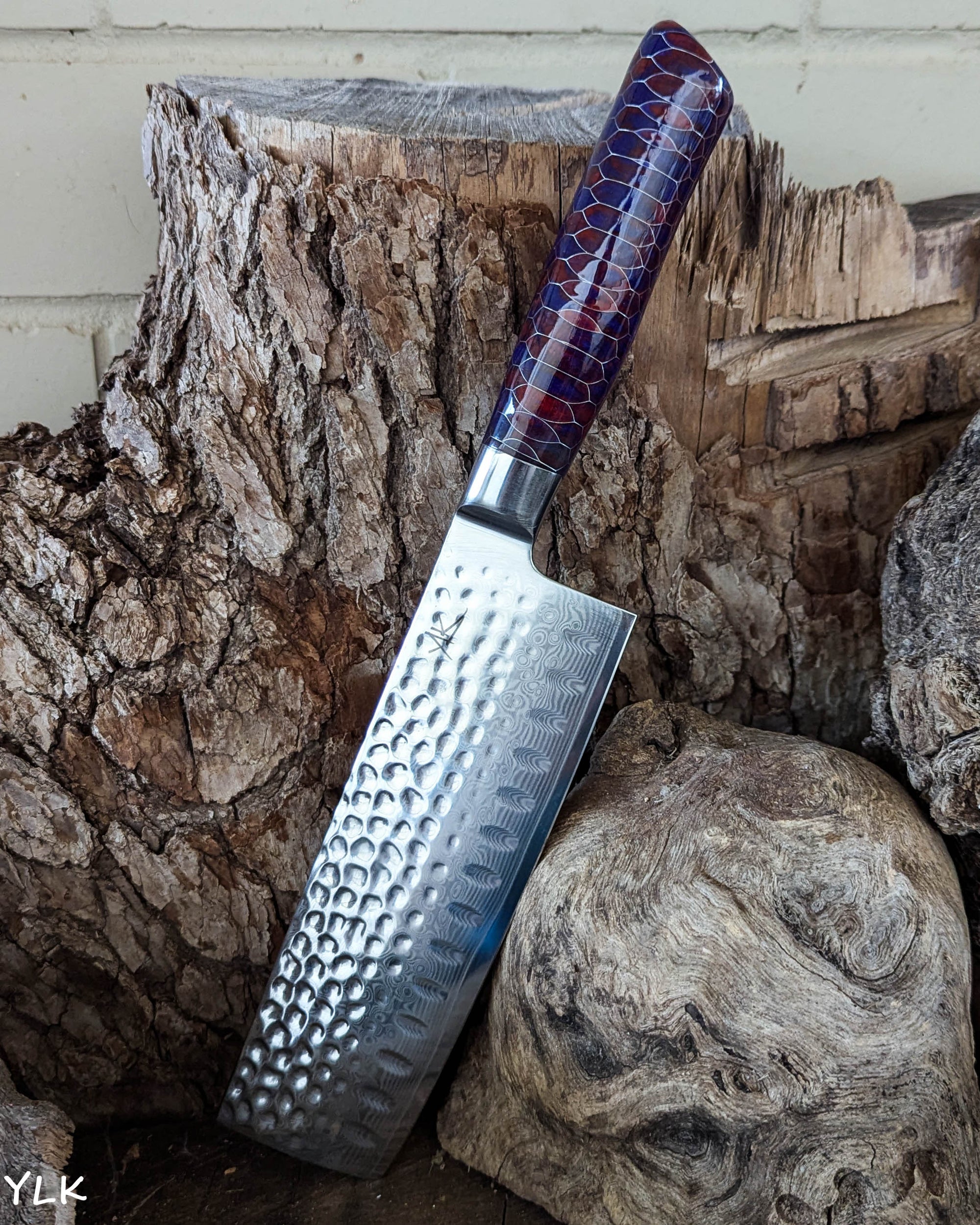 Nakiri Knife Honeycomb Aluminium w/ Red & Purple Epoxy 170mm (6.7")