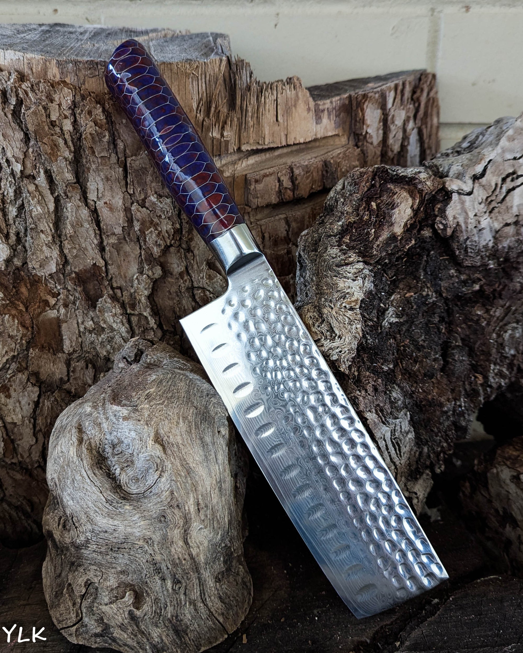 Nakiri Knife Honeycomb Aluminium w/ Red & Purple Epoxy 170mm (6.7")