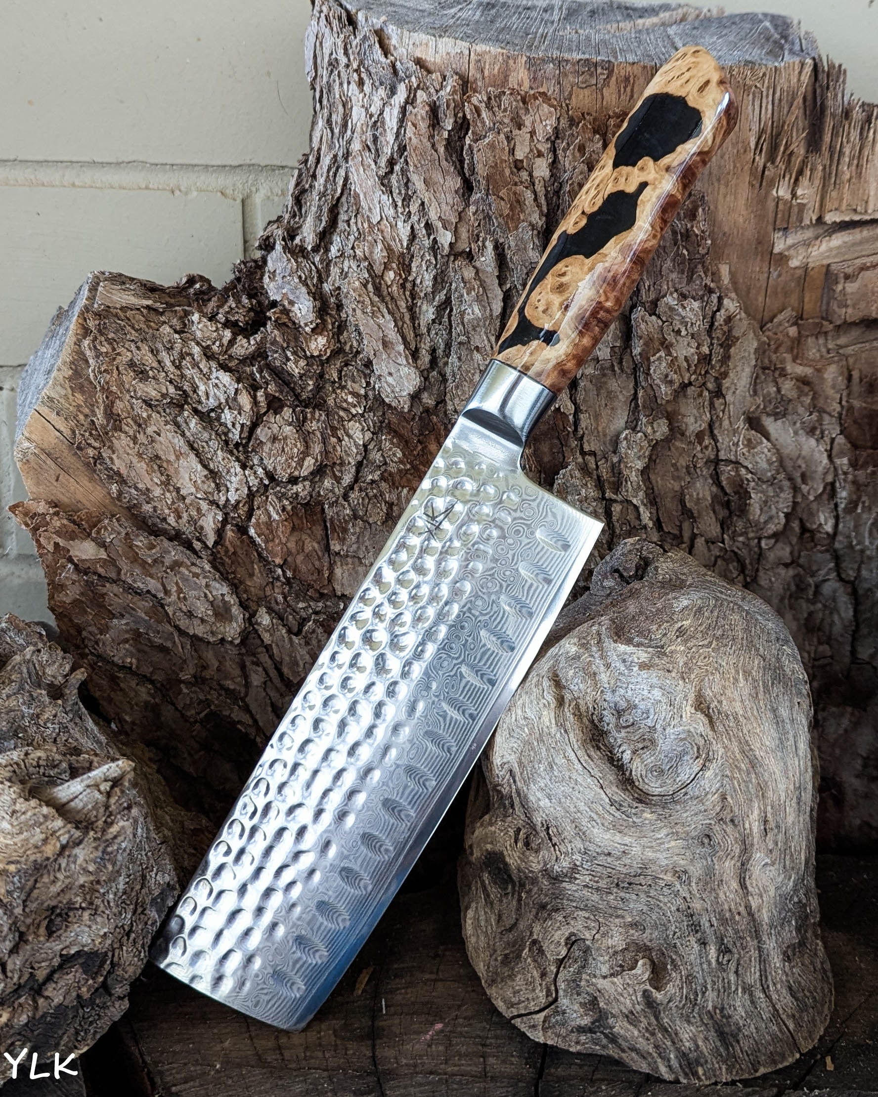 Nakiri Knife Bimble Burl w/ Black Epoxy 170mm (6.7")