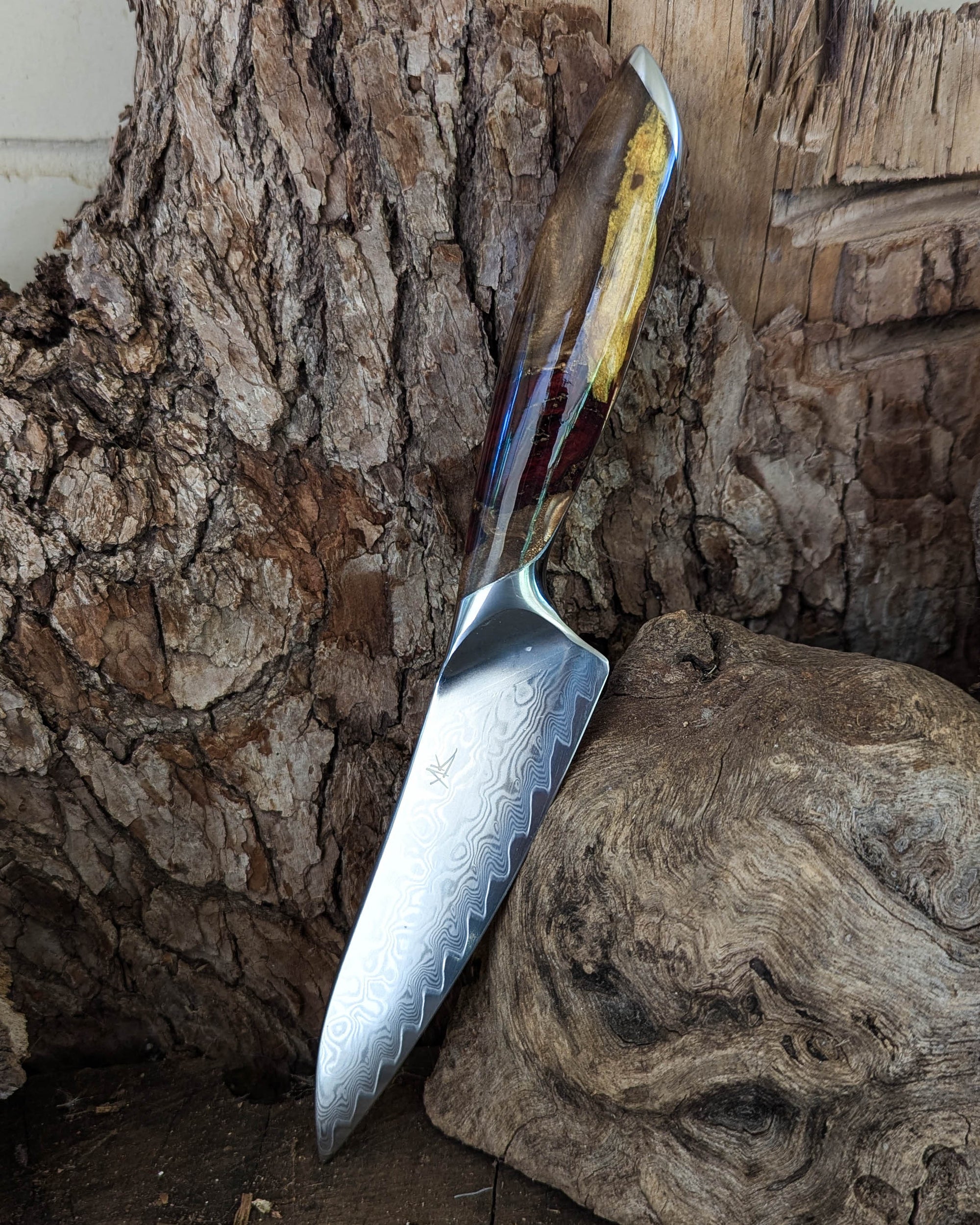 Premium Powdered Steel Utility Red Gum Burl w/ Copper & Gold Epoxy 127mm (5")