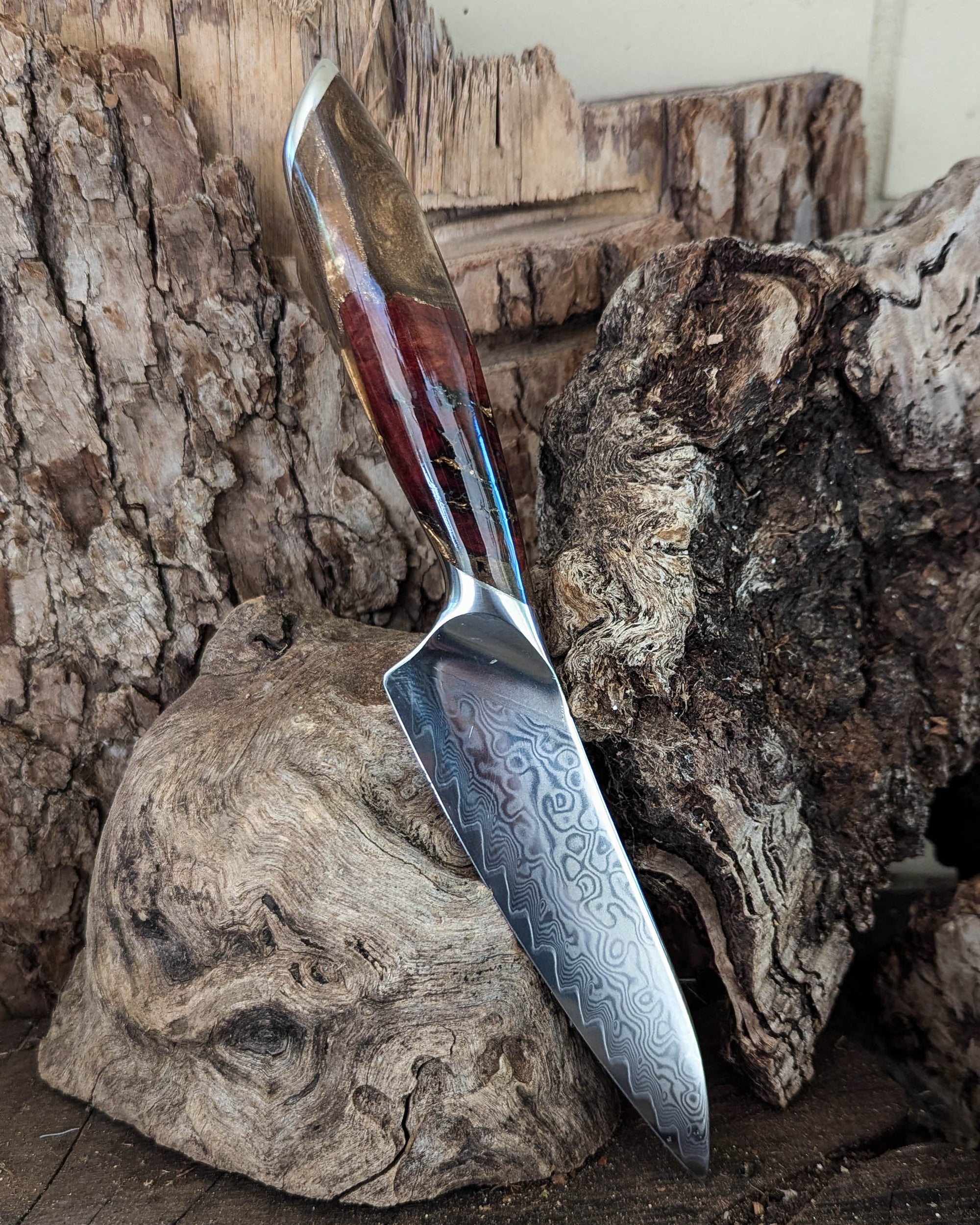 Premium Powdered Steel Utility Red Gum Burl w/ Copper & Gold Epoxy 127mm (5")