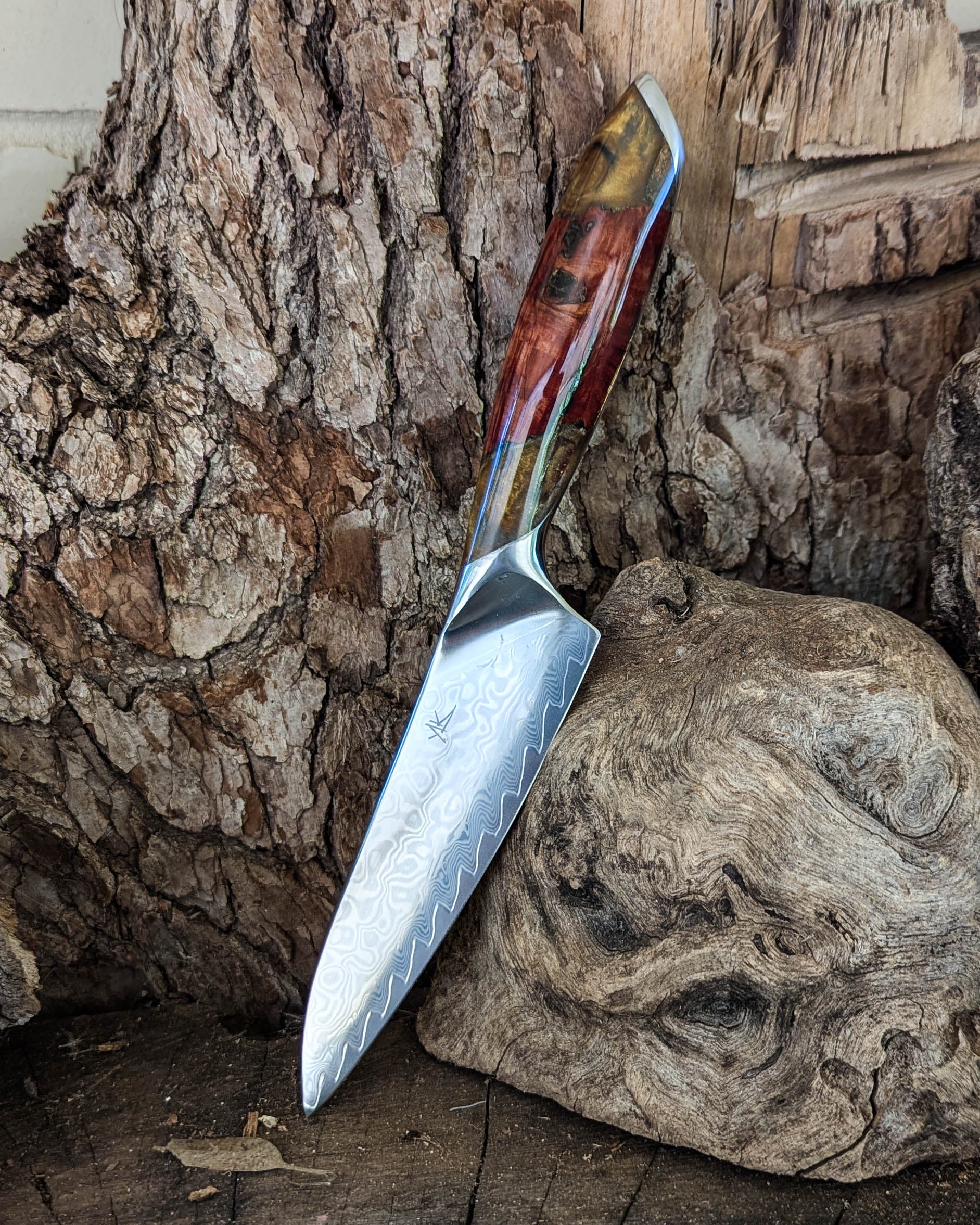 Premium Powdered Steel Utility Red Gum Burl w/ Copper & Gold Epoxy 127mm (5")