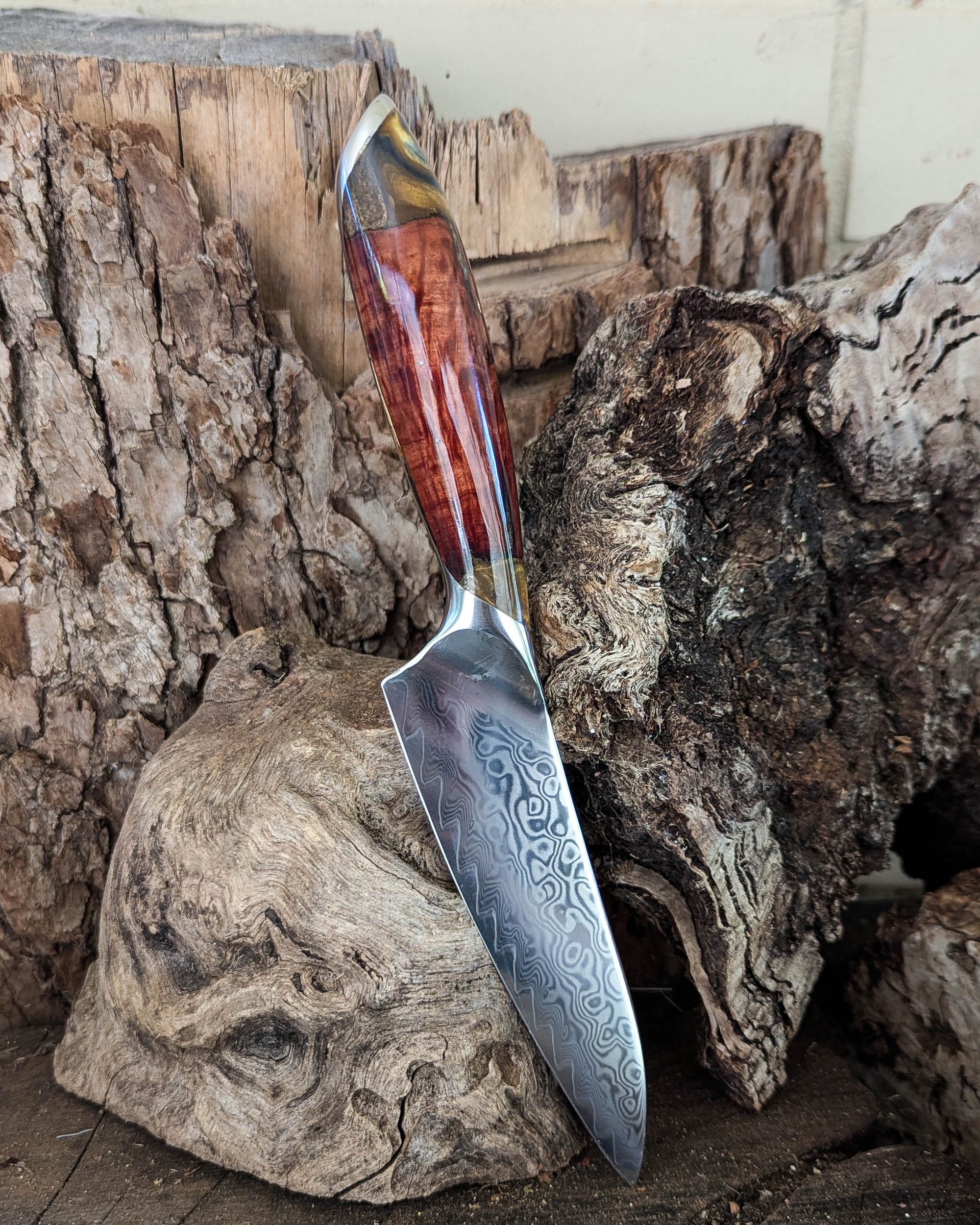 Premium Powdered Steel Utility Red Gum Burl w/ Copper & Gold Epoxy 127mm (5")