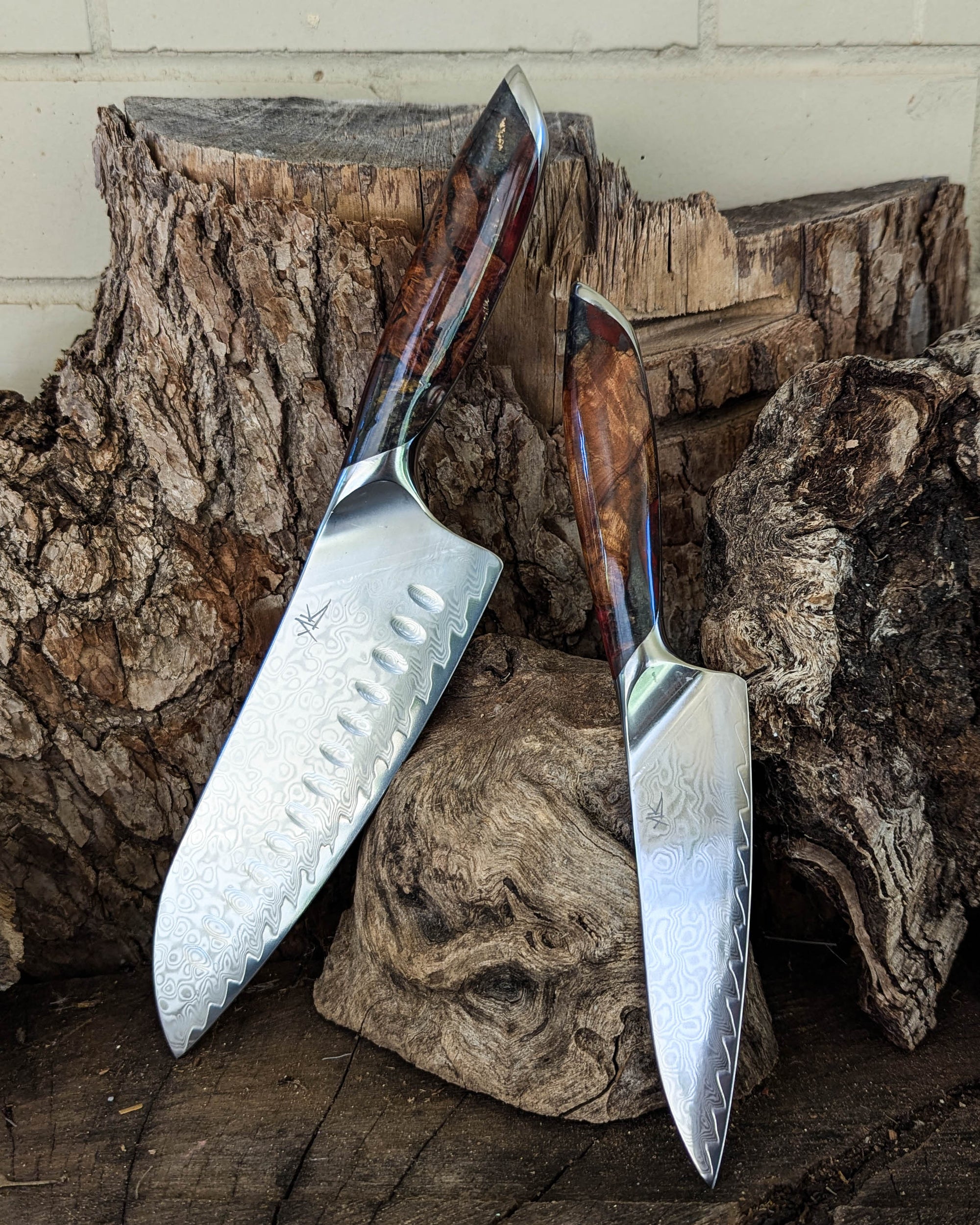 Premium Powdered Steel Satnoku & Utility Stringybark w/ Multi Colour Epoxy