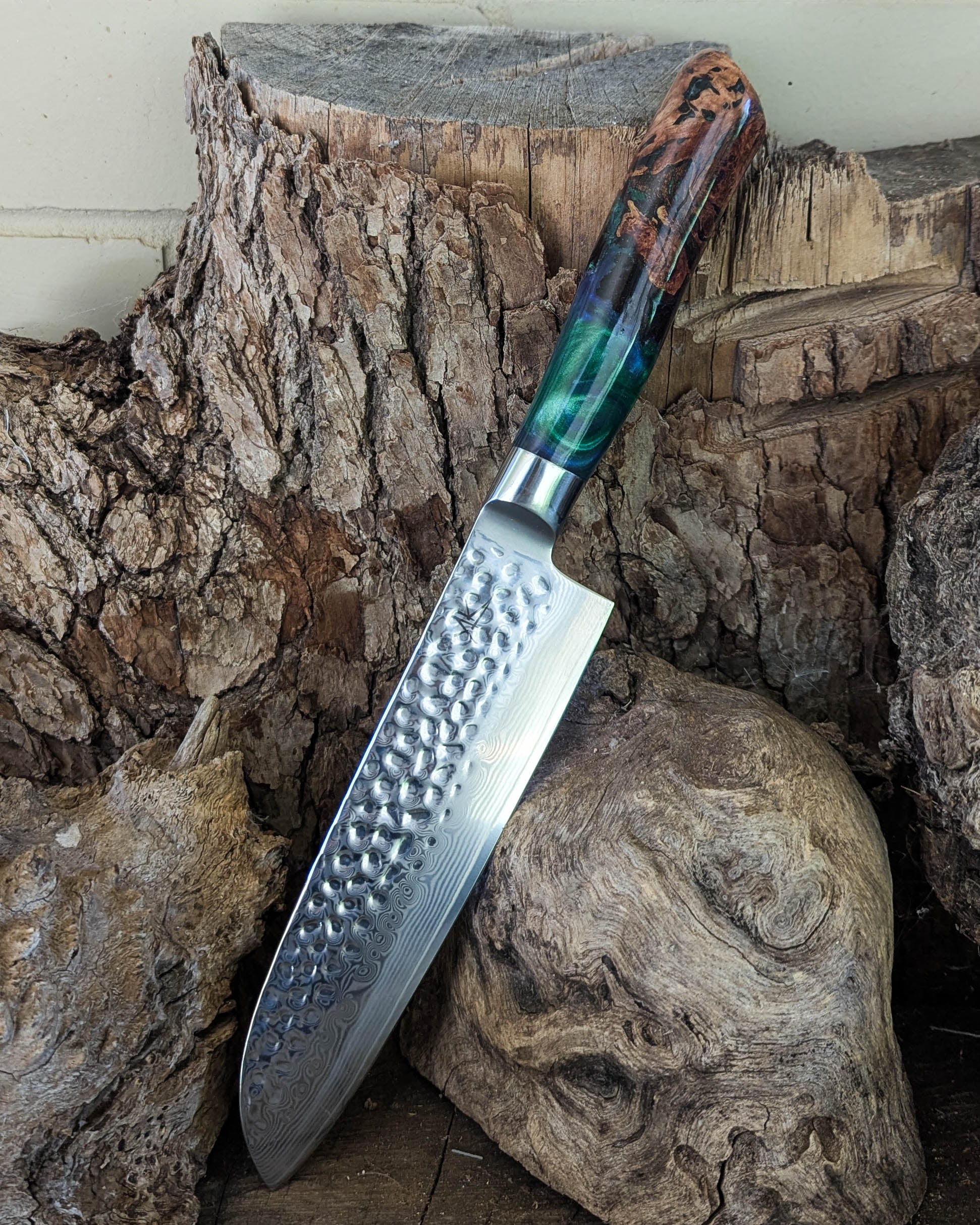 Santoku Knife Stringybark w/ Multi Colour Epoxy 185mm (7.5")