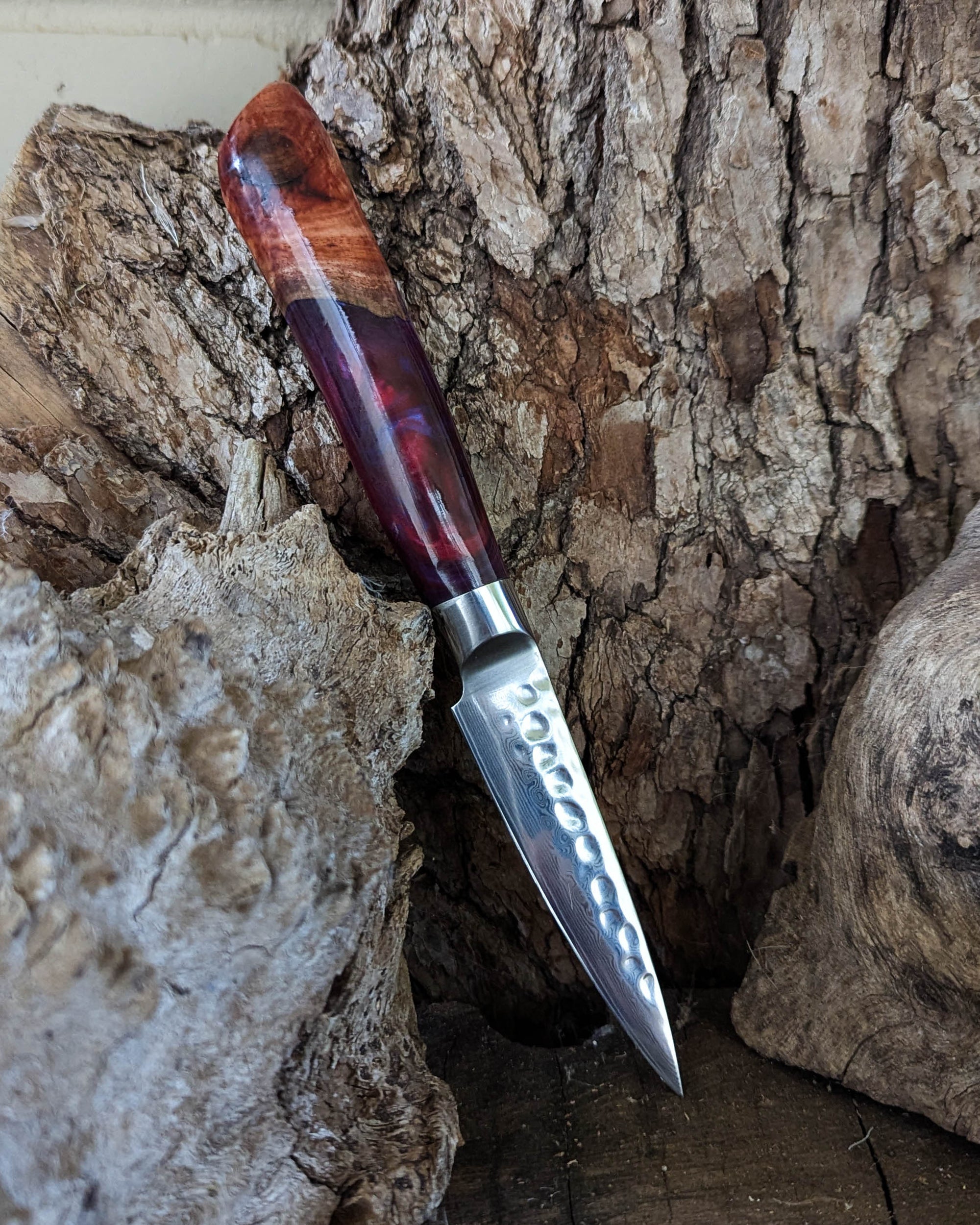 Paring Knife Red Gum Burl w/ Purple & Red Epoxy 88mm (3.5")