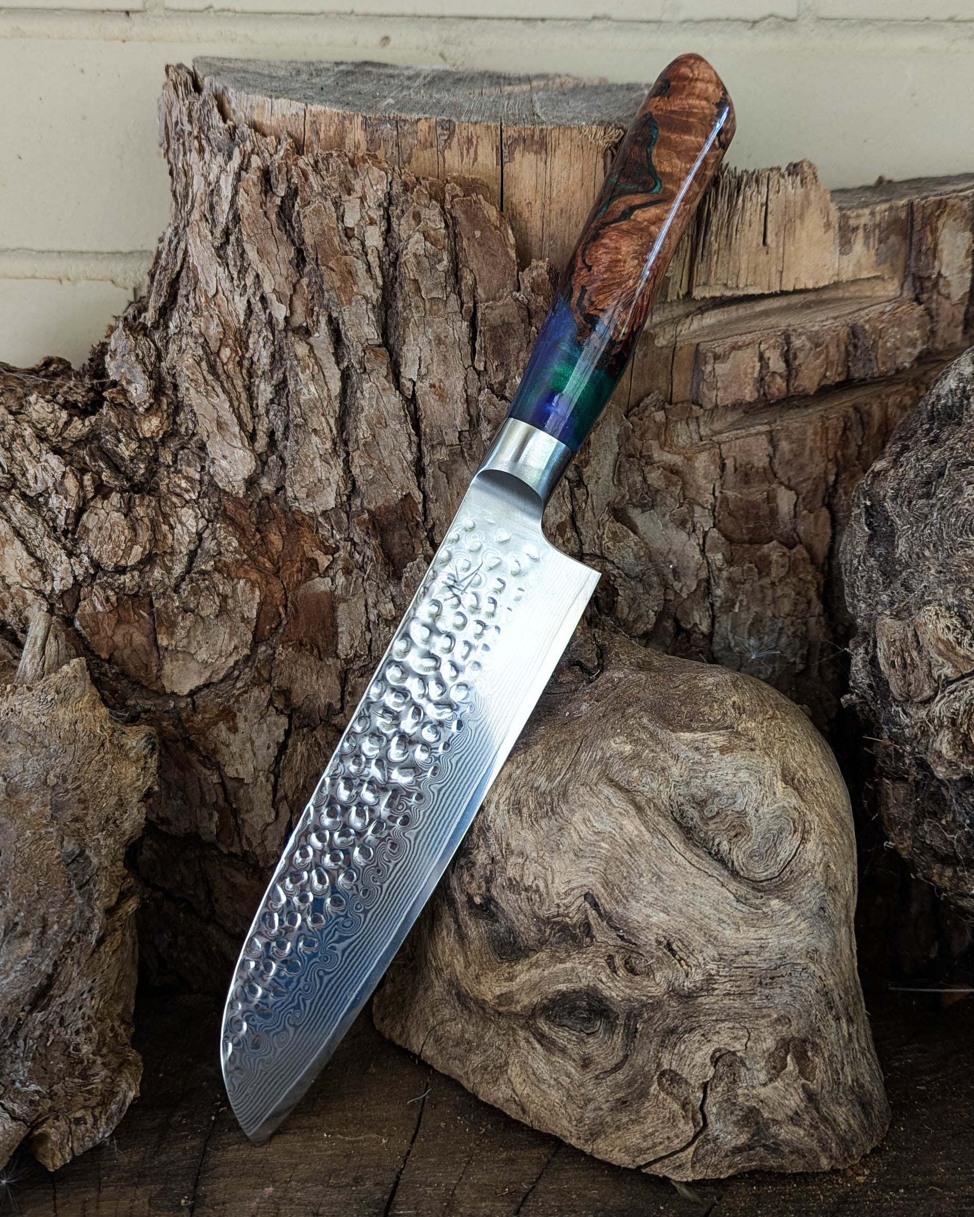 Santoku Knife Stringybark w/ Purple & Emerald Epoxy 185mm (7.5")