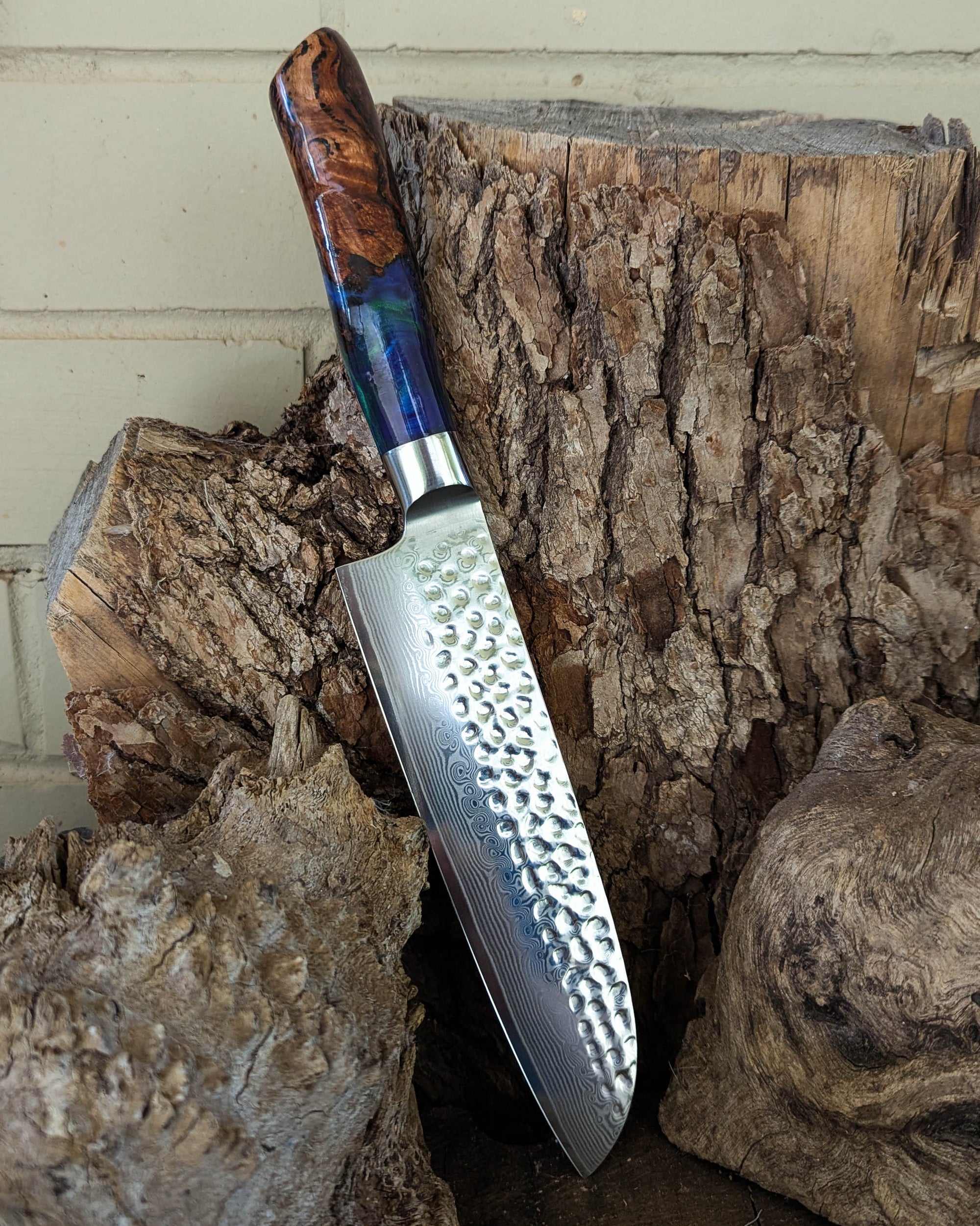 Santoku Knife Stringybark w/ Purple & Emerald Epoxy 185mm (7.5")