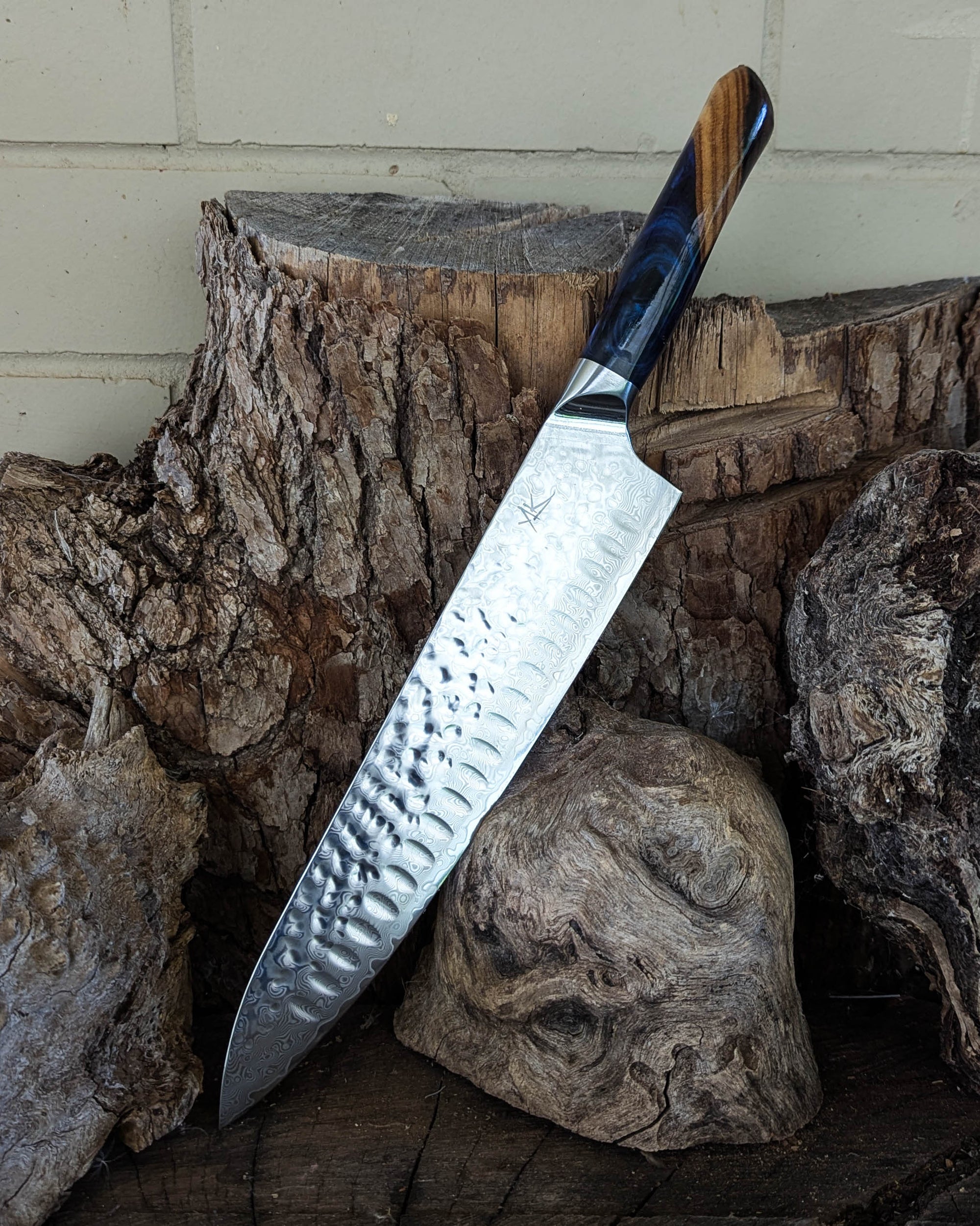 Large Chef's Black Wattle w/ Multi Blue Epoxy 250mm (10")