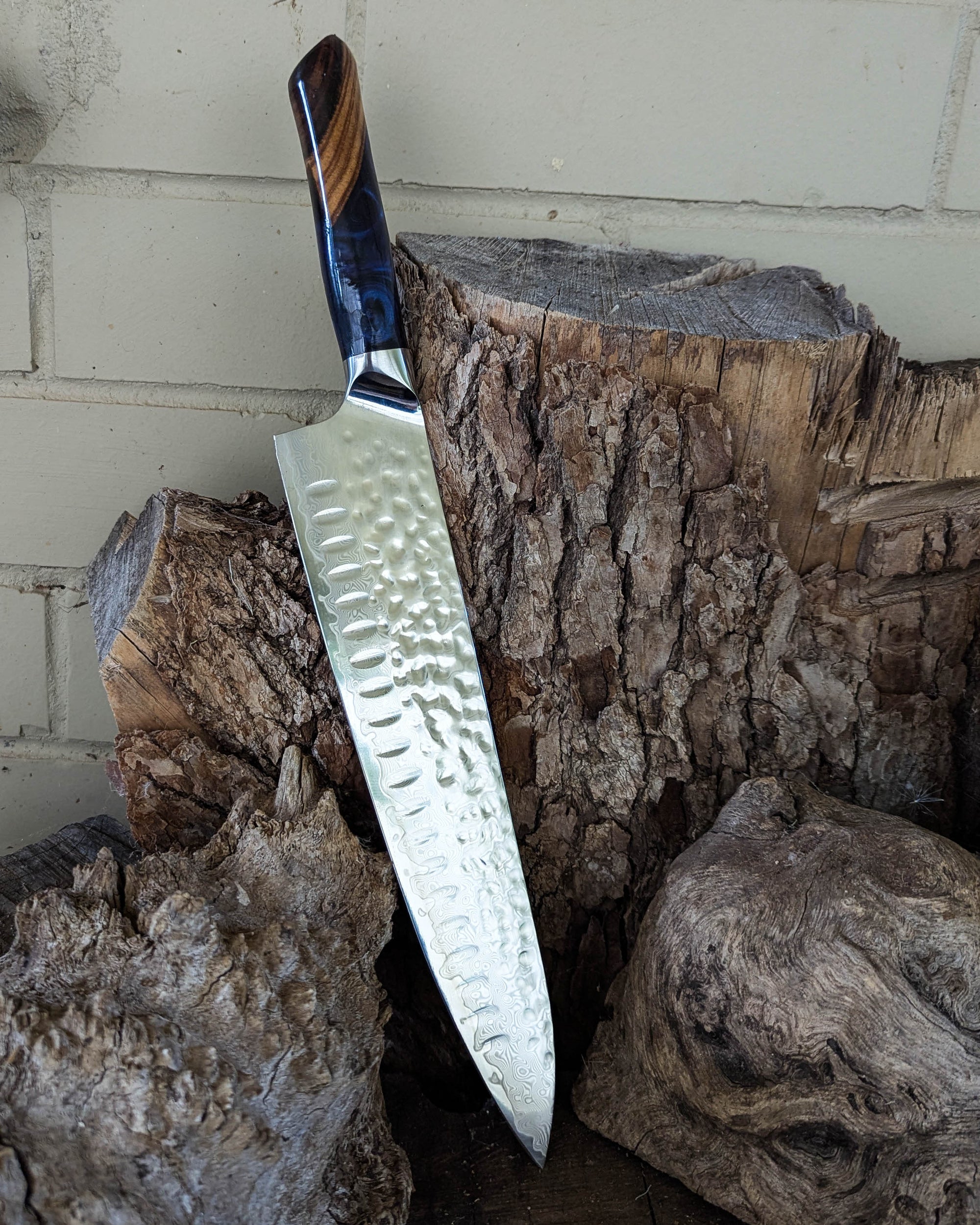 Large Chef's Black Wattle w/ Multi Blue Epoxy 250mm (10")