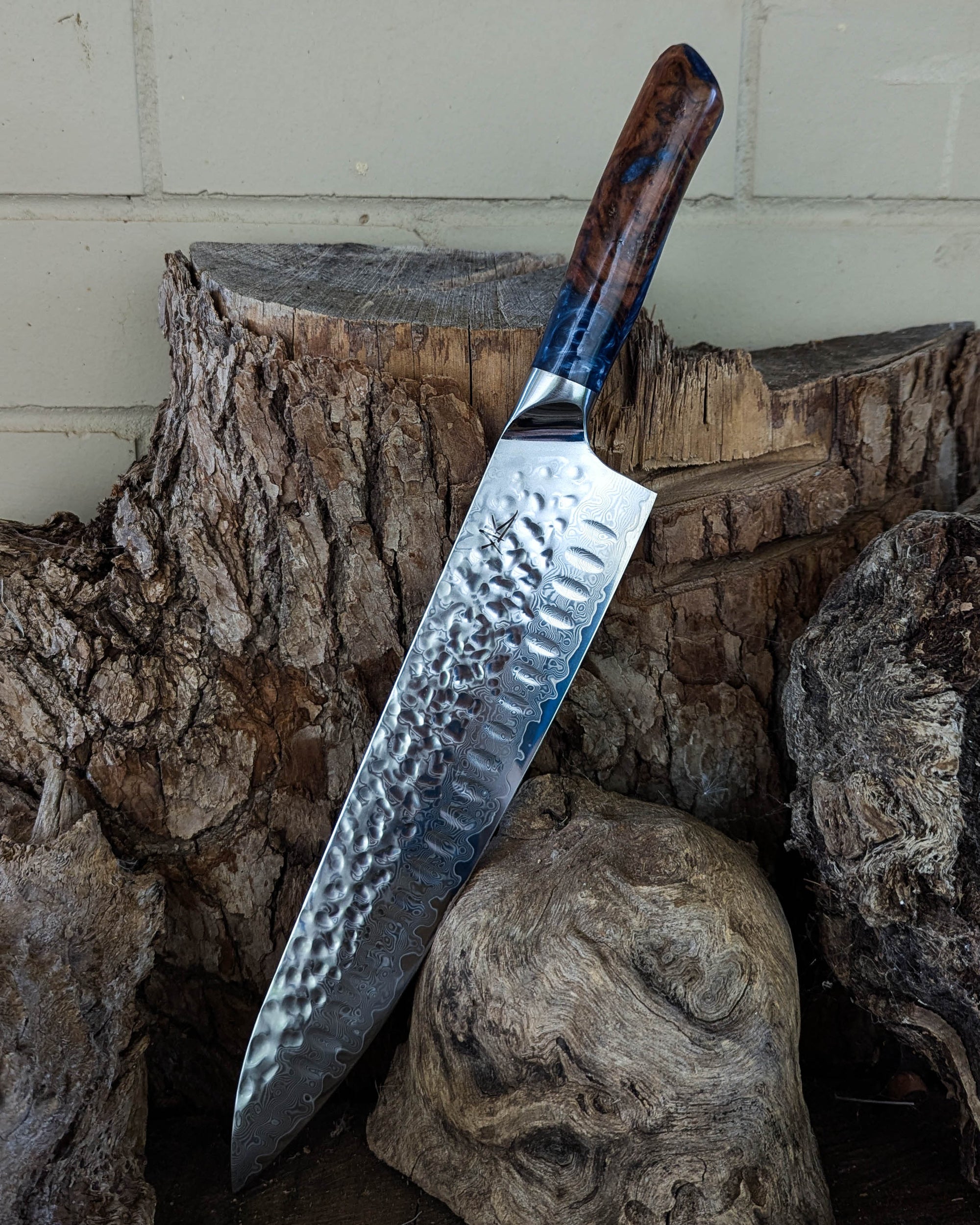 Large Chef's Mystery Burl w/ Dusty Blue Epoxy 250mm (10")