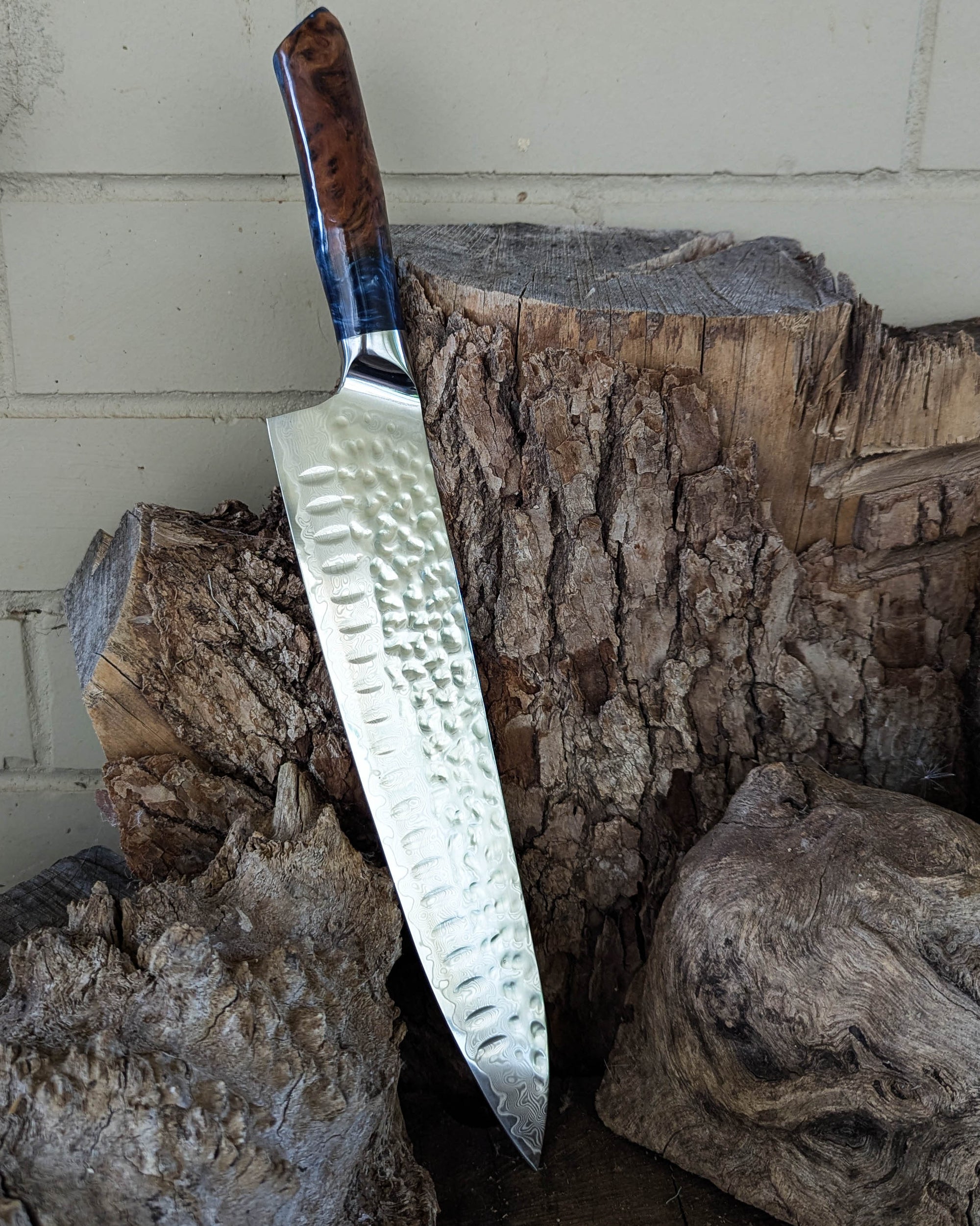 Large Chef's Mystery Burl w/ Dusty Blue Epoxy 250mm (10")