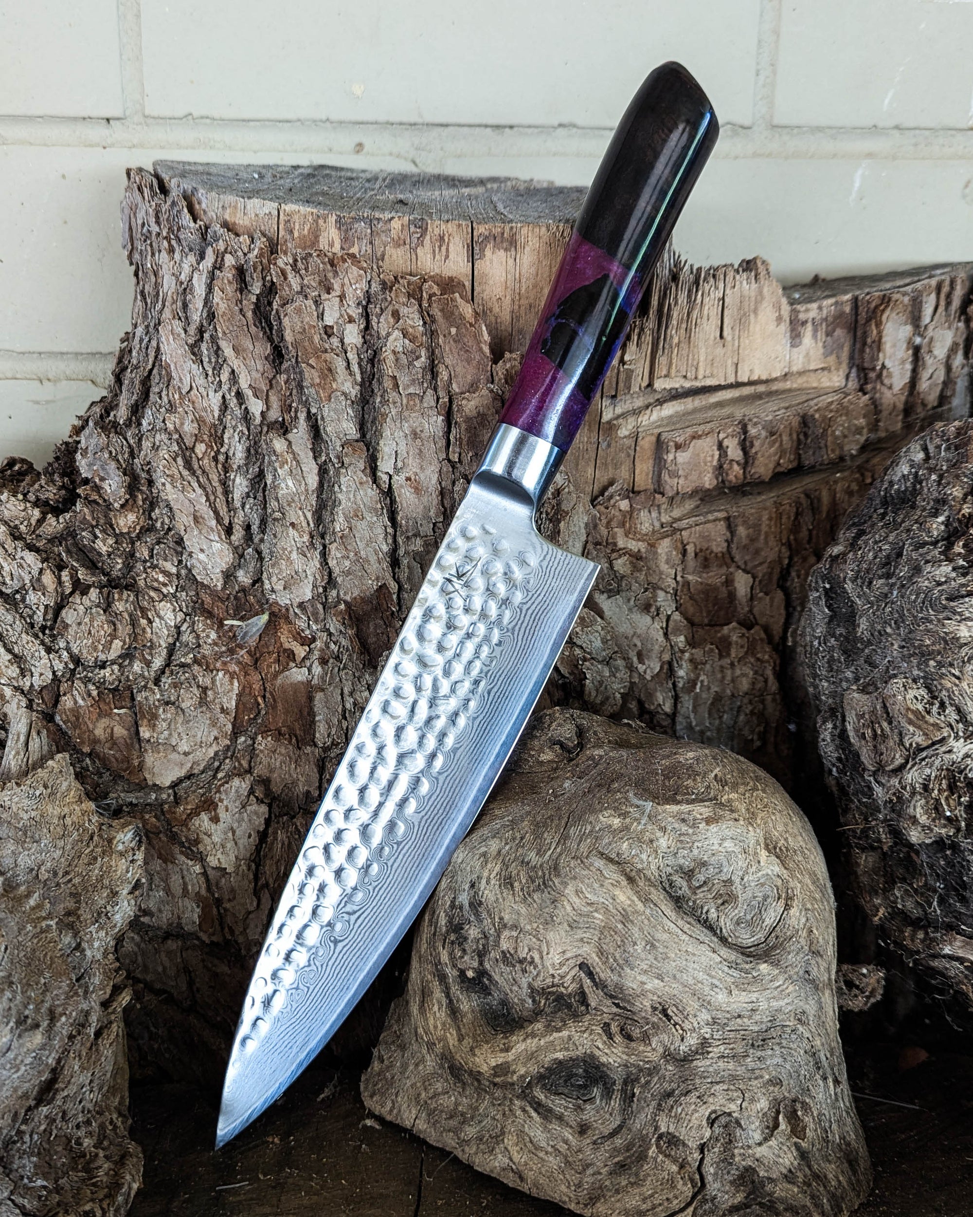 Chef's Knife Ancient Gum Burl w/ Purple & Pink Epoxy 200mm (8")