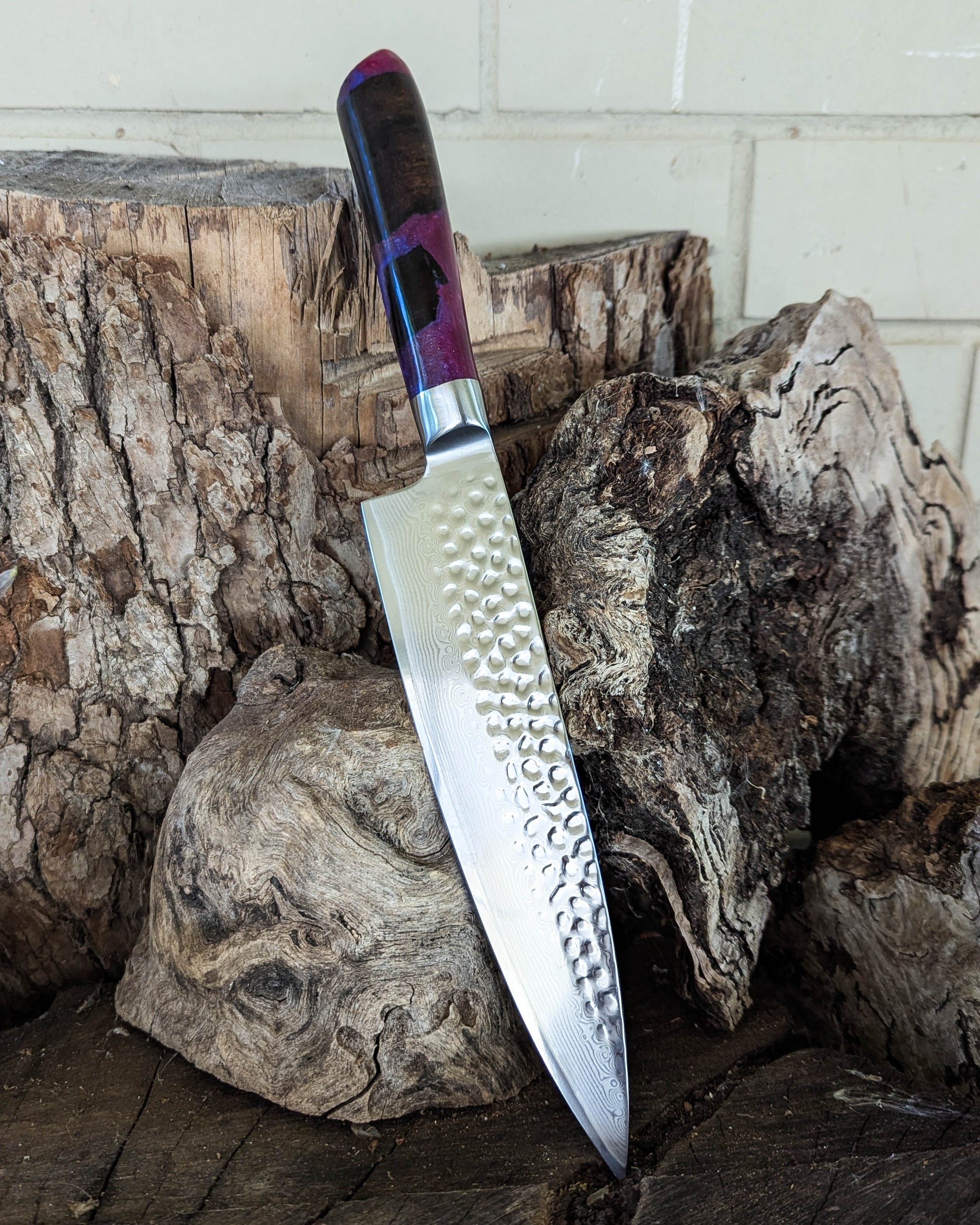 Chef's Knife Ancient Gum Burl w/ Purple & Pink Epoxy 200mm (8")