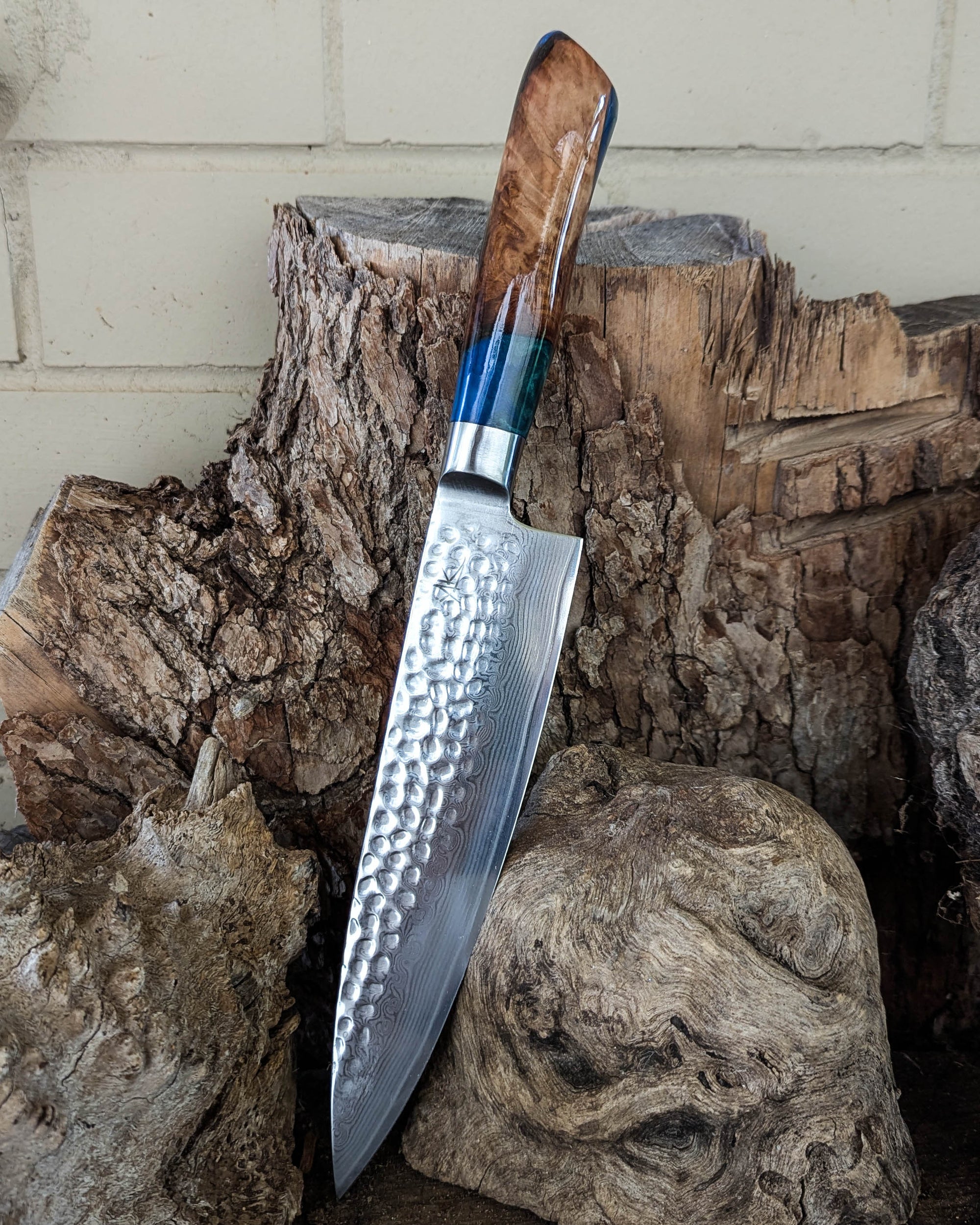 Chef's Knife Brown Mallee w/ Blue & Green Epoxy 200mm (8")