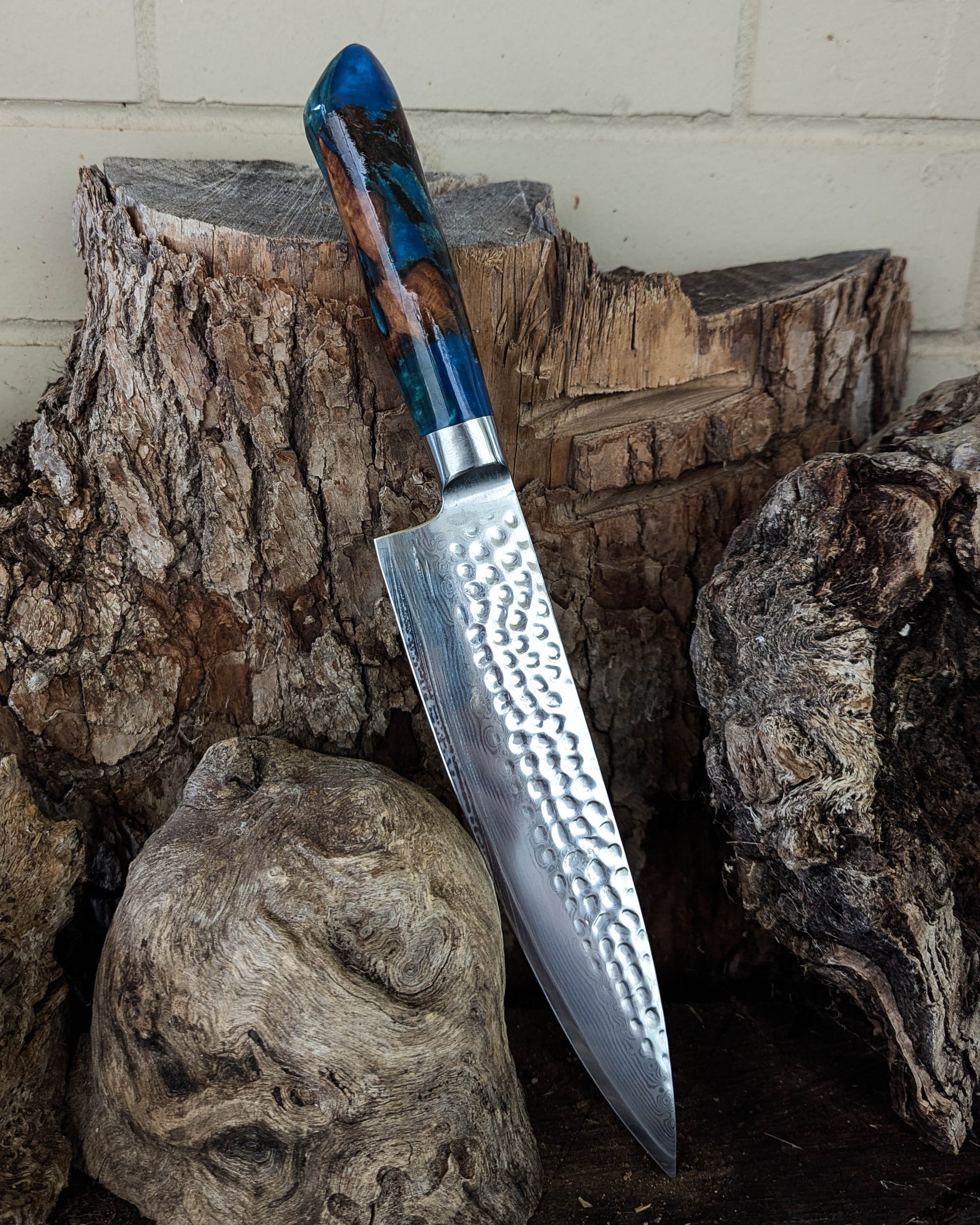 Chef's Knife Brown Mallee w/ Blue & Green Epoxy 200mm (8")